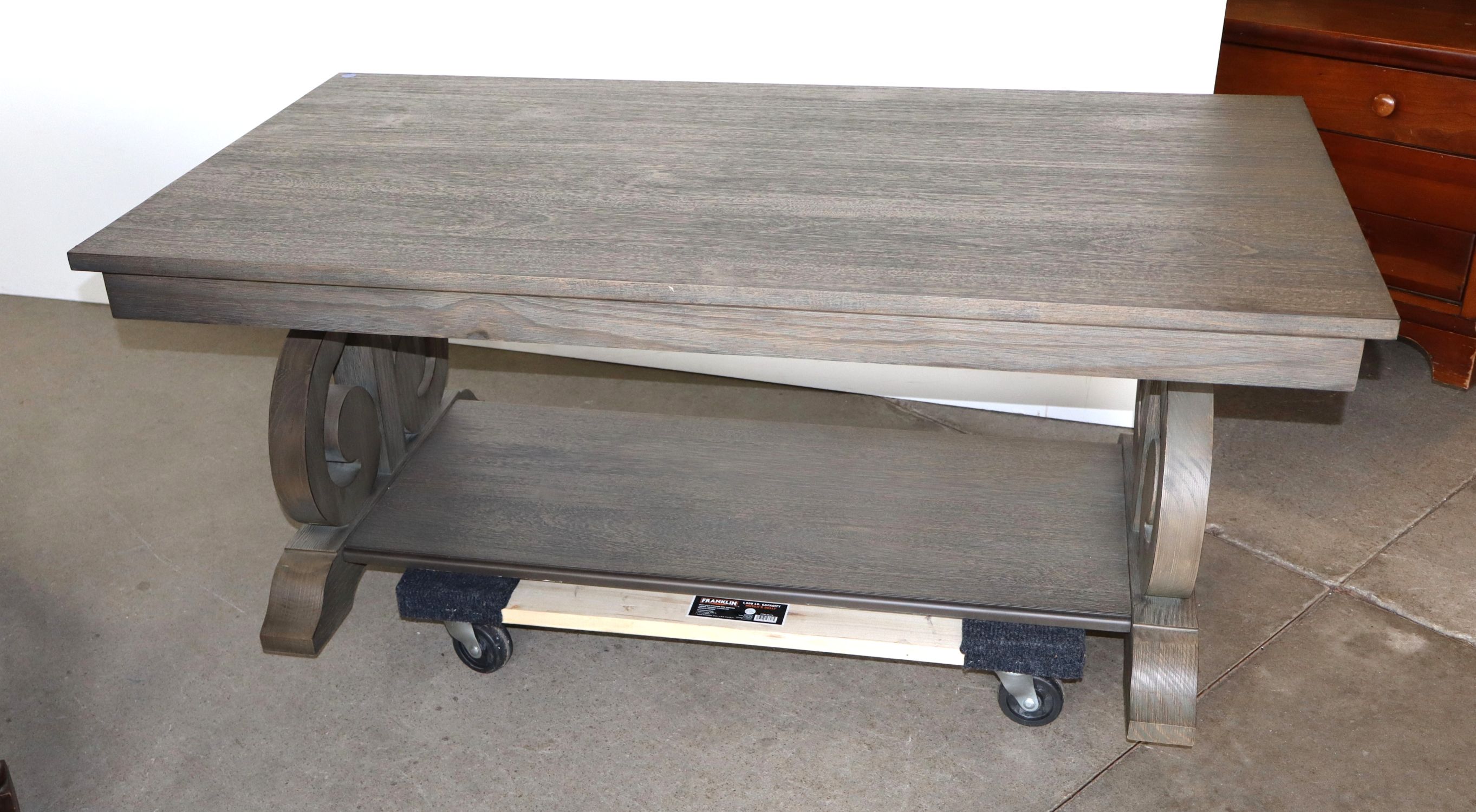 Contemp Grey Wash Scroll Side Coffee Table Orig Fin