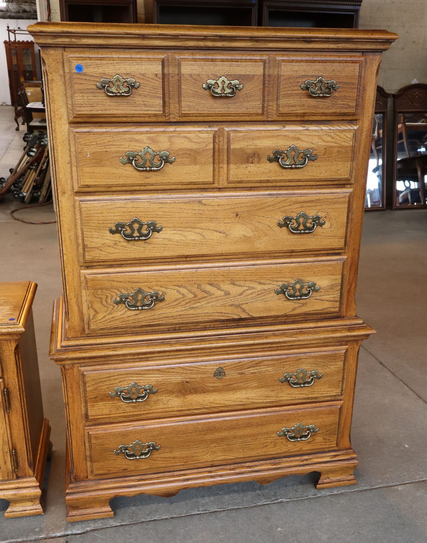 VTG Oak Finish 6-Drawer High Chest Orig Finish