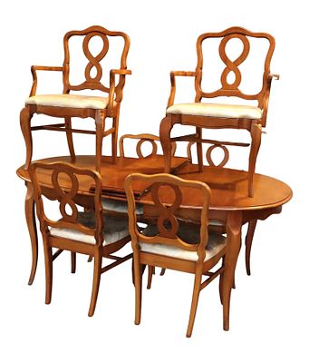 VTG FR Provincial 8pc Dining Set Table 6Ch 2pc China. Vintage 8 piece French provincial dining 