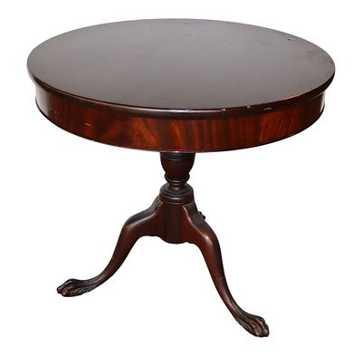 Semi Antq Solid Mahog Paw Foot 30" Drum Table Orig. Semi antique solid mahogany paw foot 30" 