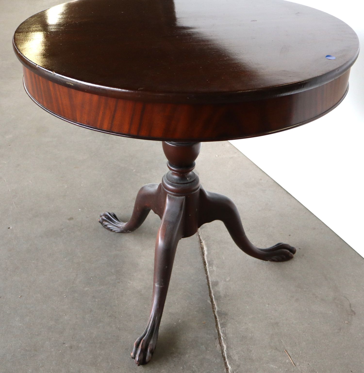 Semi Antq Solid Mahog Paw Foot 30" Drum Table Orig