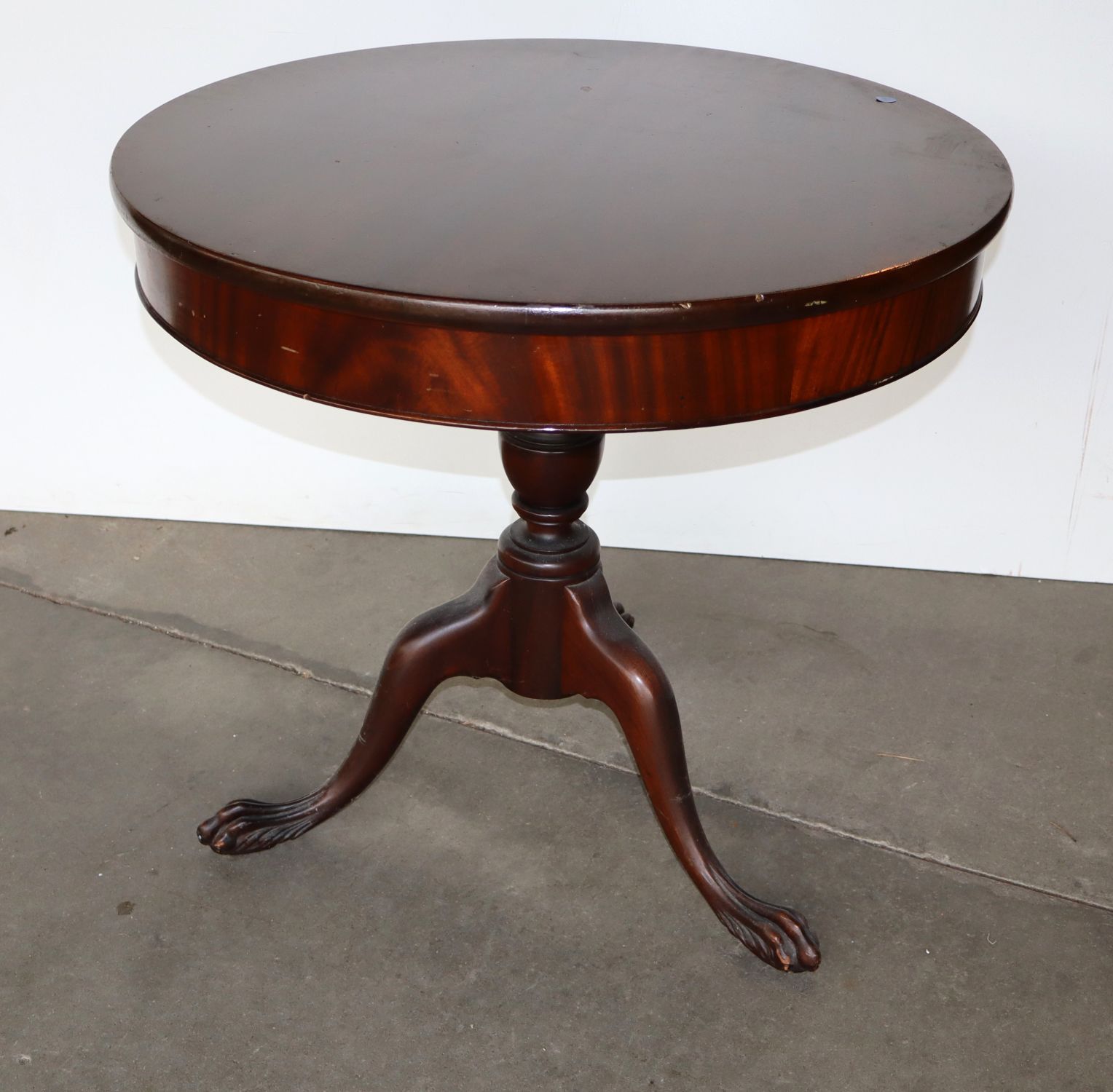 Semi Antq Solid Mahog Paw Foot 30" Drum Table Orig