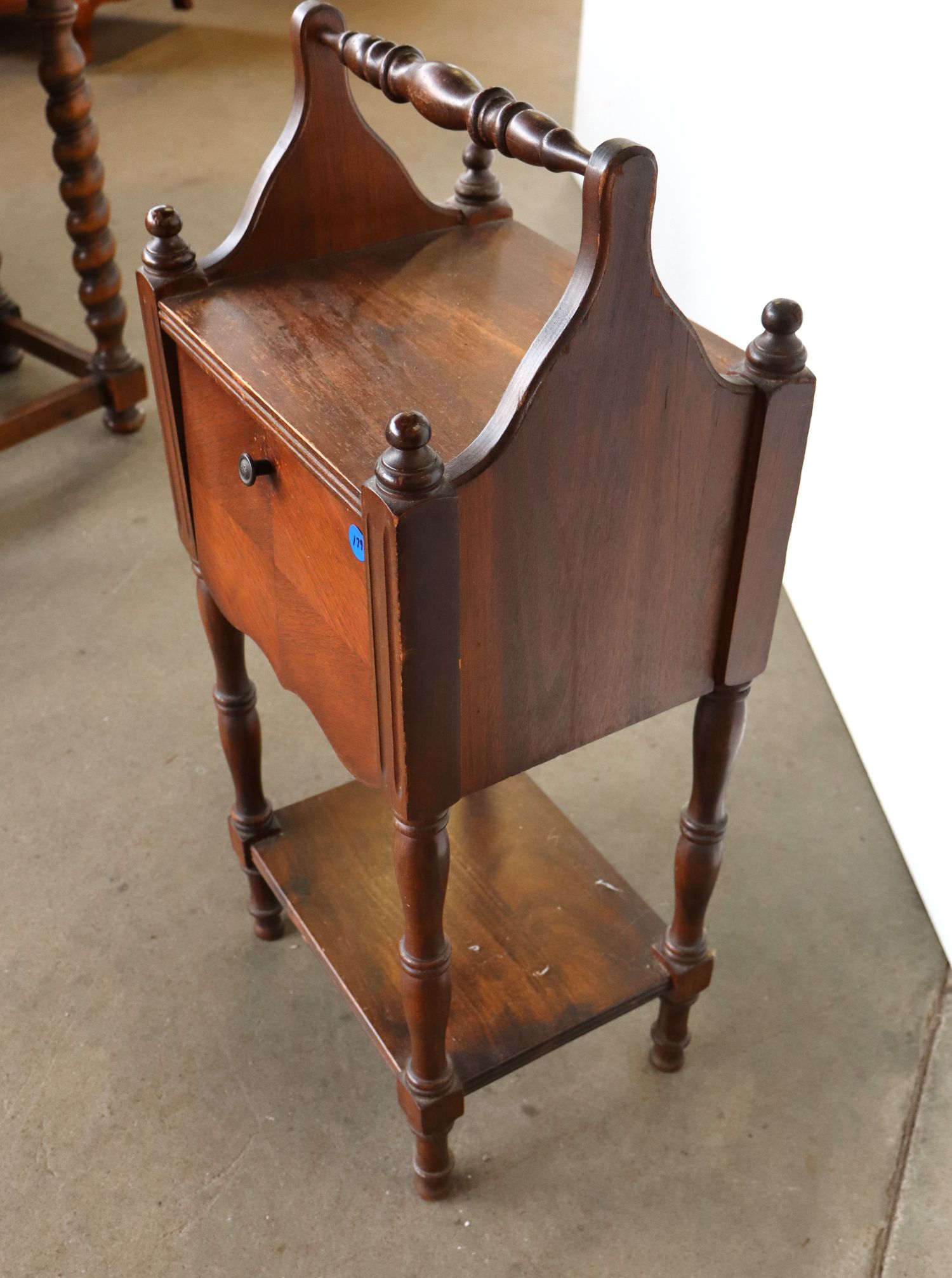 Antq Copper Lined Walnut Smoke Stand Orig Finish