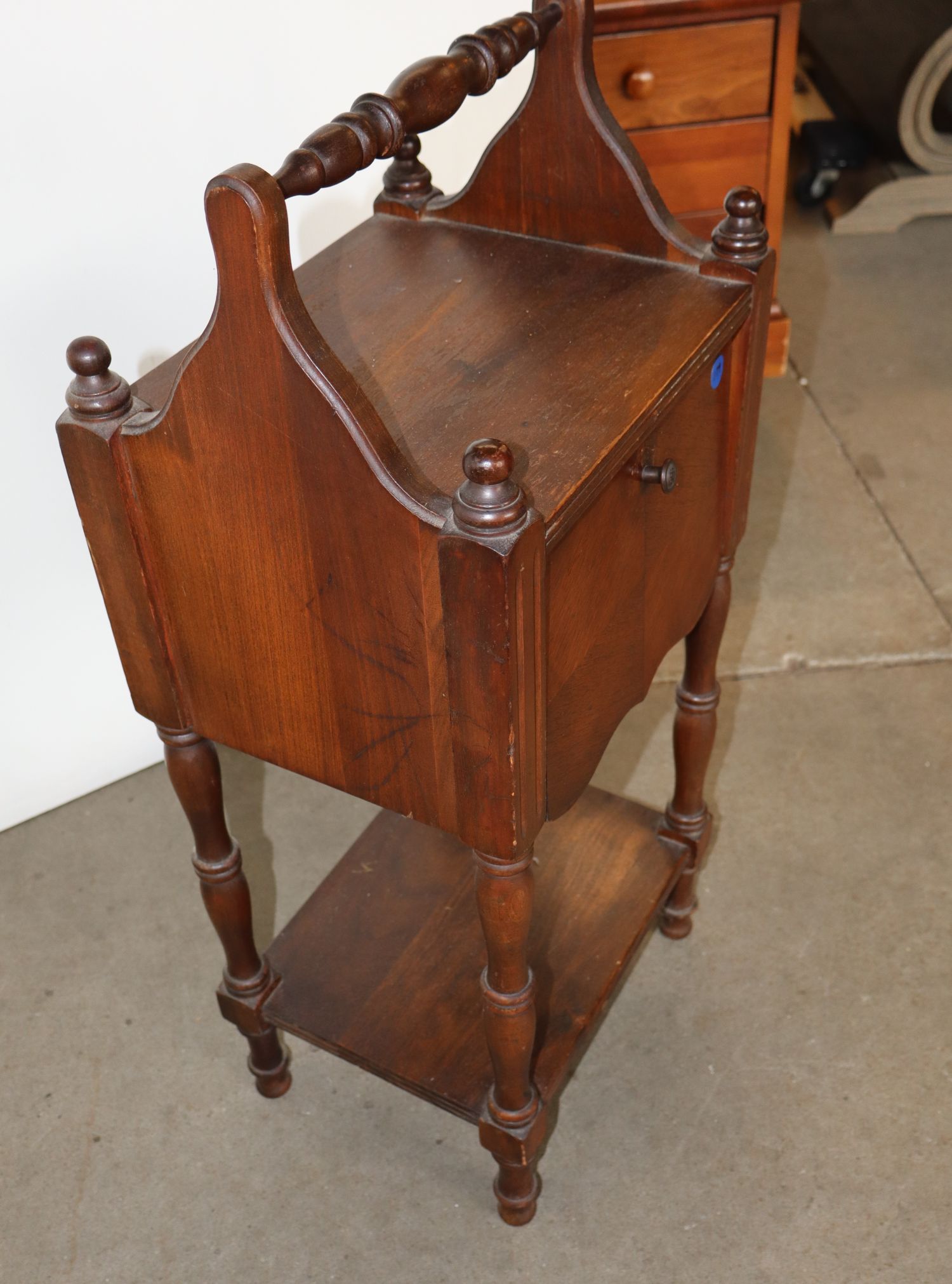 Antq Copper Lined Walnut Smoke Stand Orig Finish