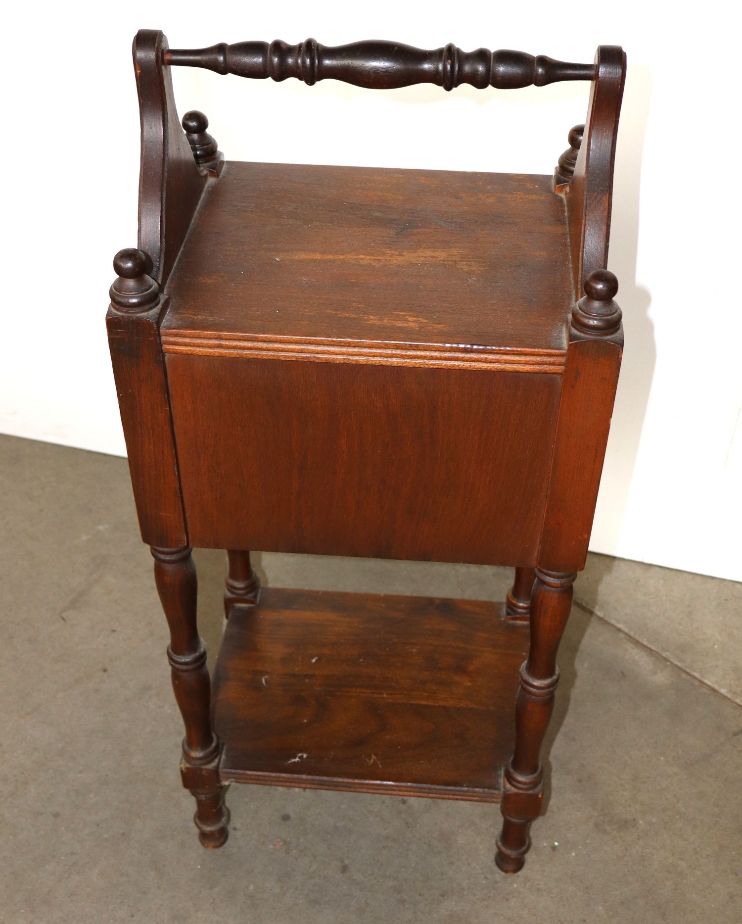 Antq Copper Lined Walnut Smoke Stand Orig Finish