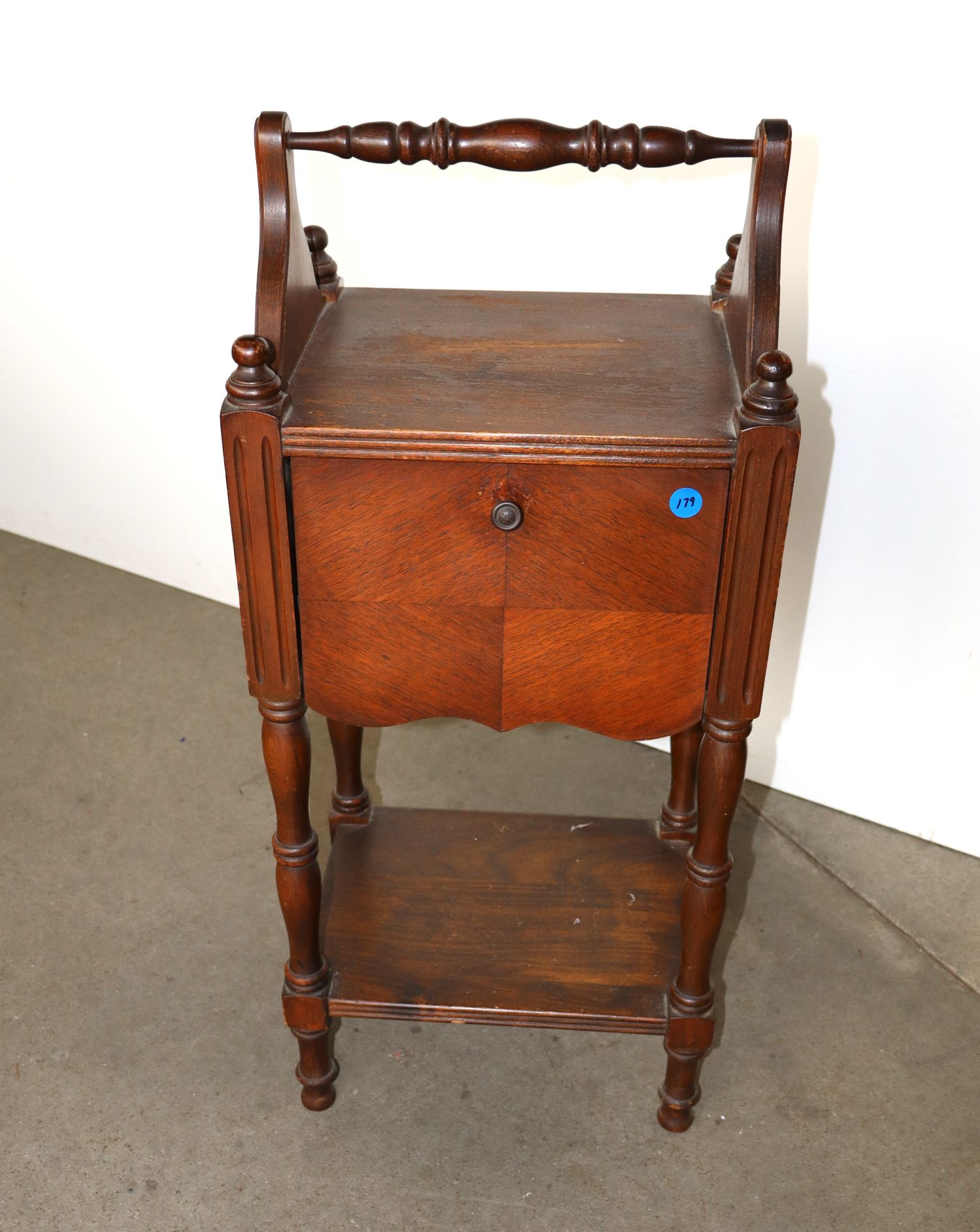 Antq Copper Lined Walnut Smoke Stand Orig Finish