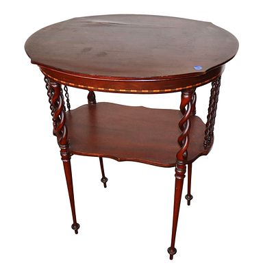 Petite antique mahogany barley twist stand, structurally sound and with some warping on legs 