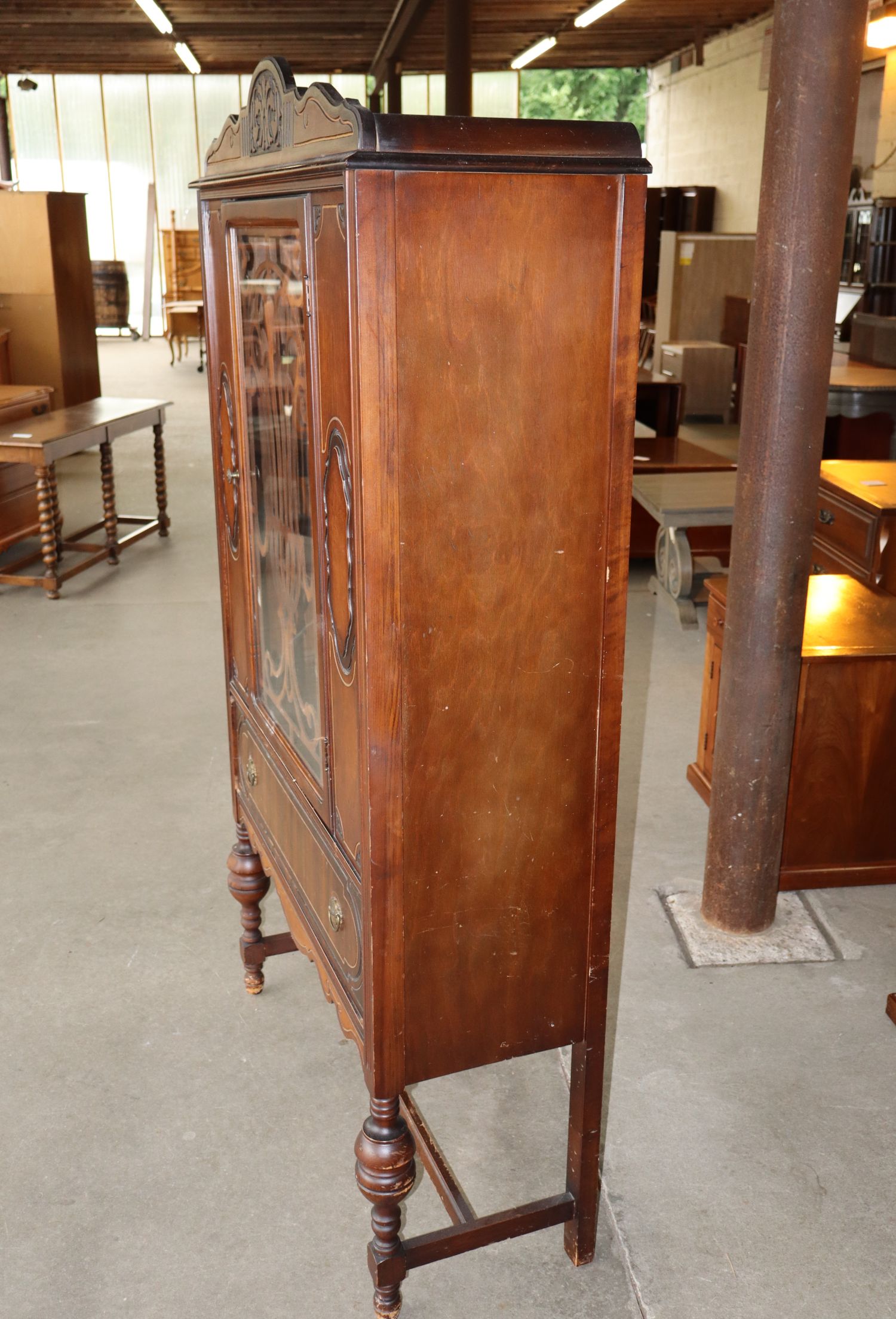 Antq Walnut Two Tone 1-Door 1-Dr China Cabinet Orig