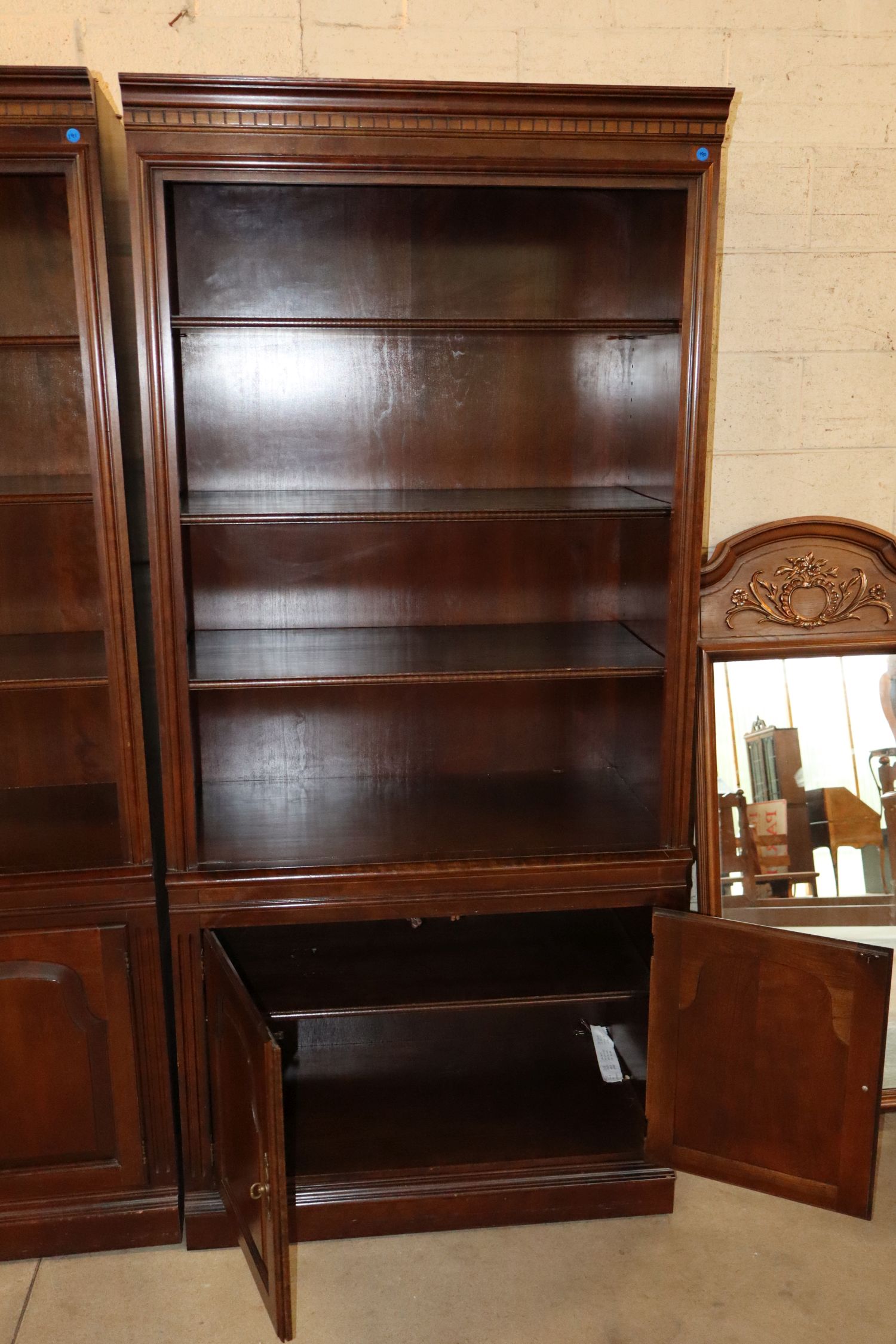 Cherry Open Front Bookcase W/ 2-Dr Base Orig Finish
