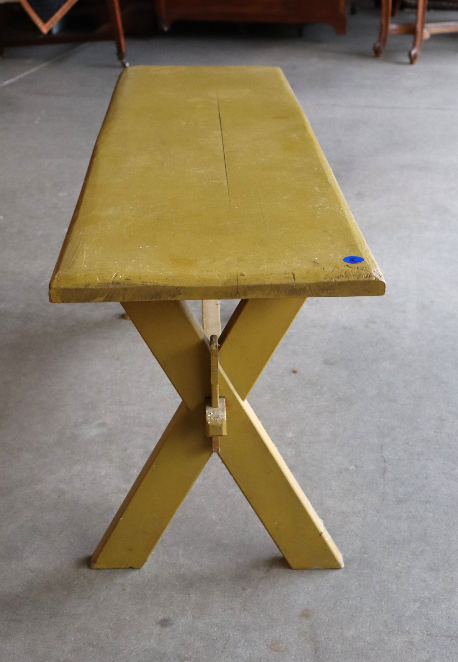 Semi Antq Primitive Cross Buck Porch Crock Bench