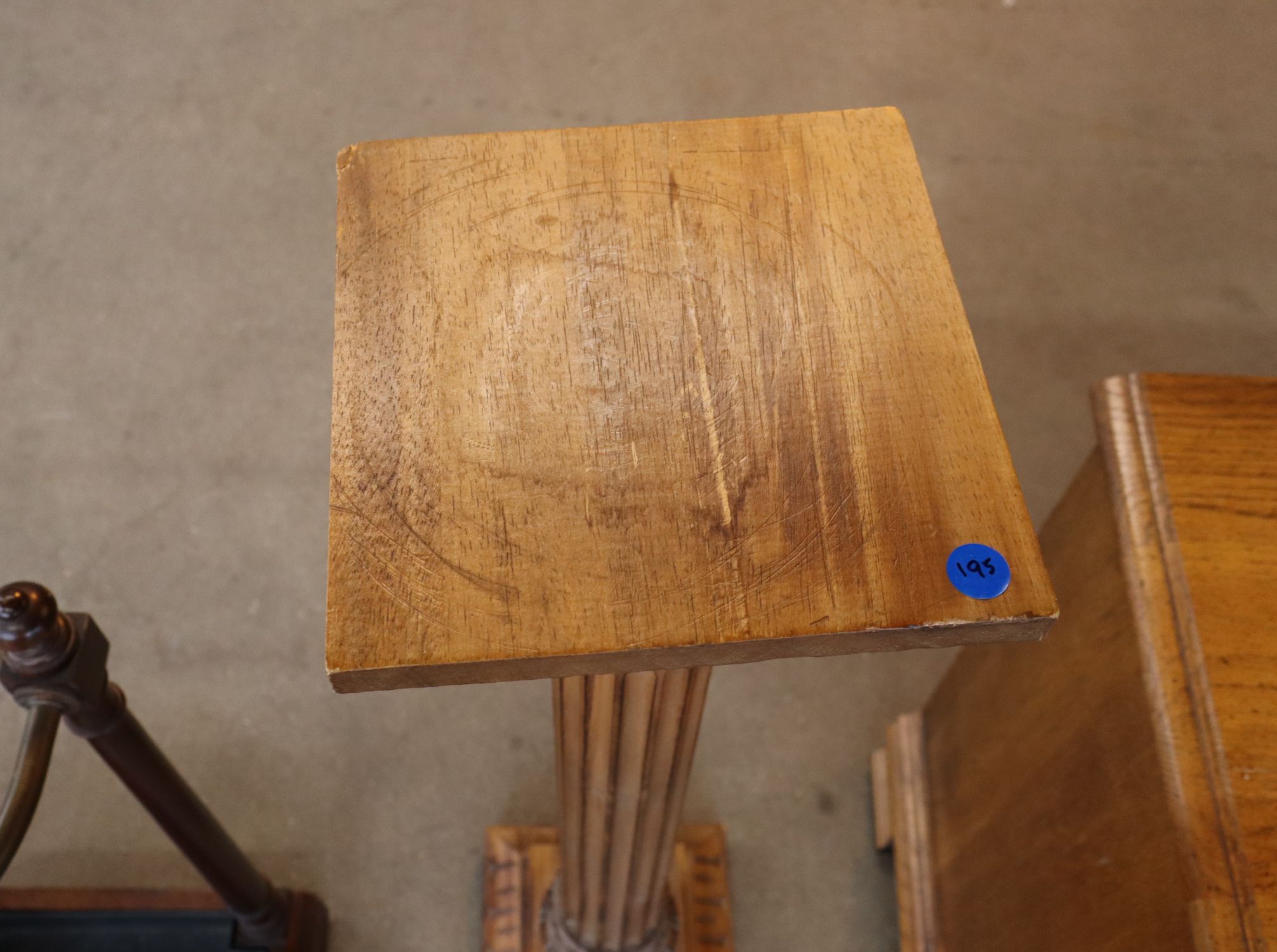 Fluted Column Pedestal Solid Wood Natural Finish