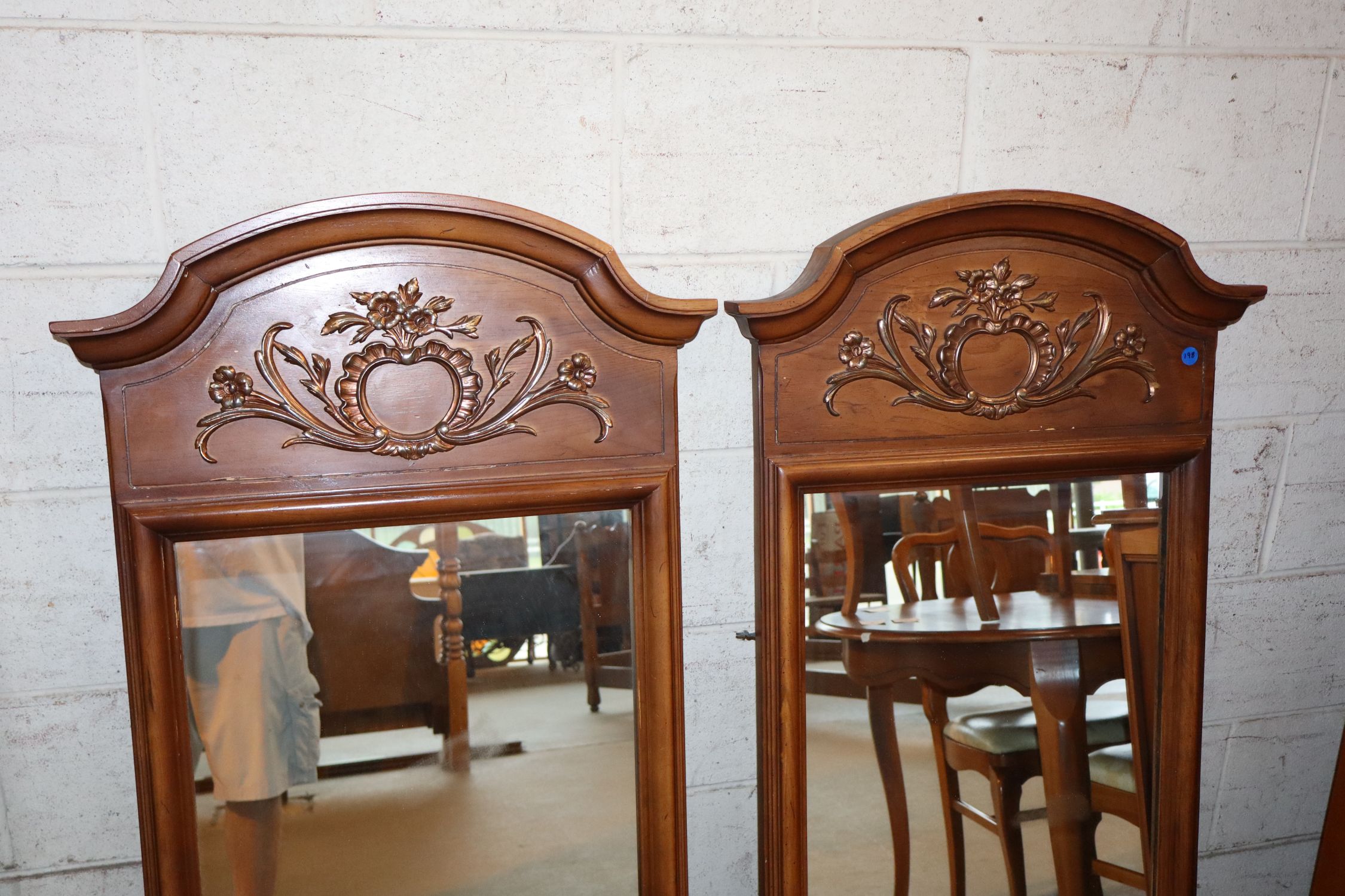 Pr VTG Mid Century Flower Walnut Finish Mirrors