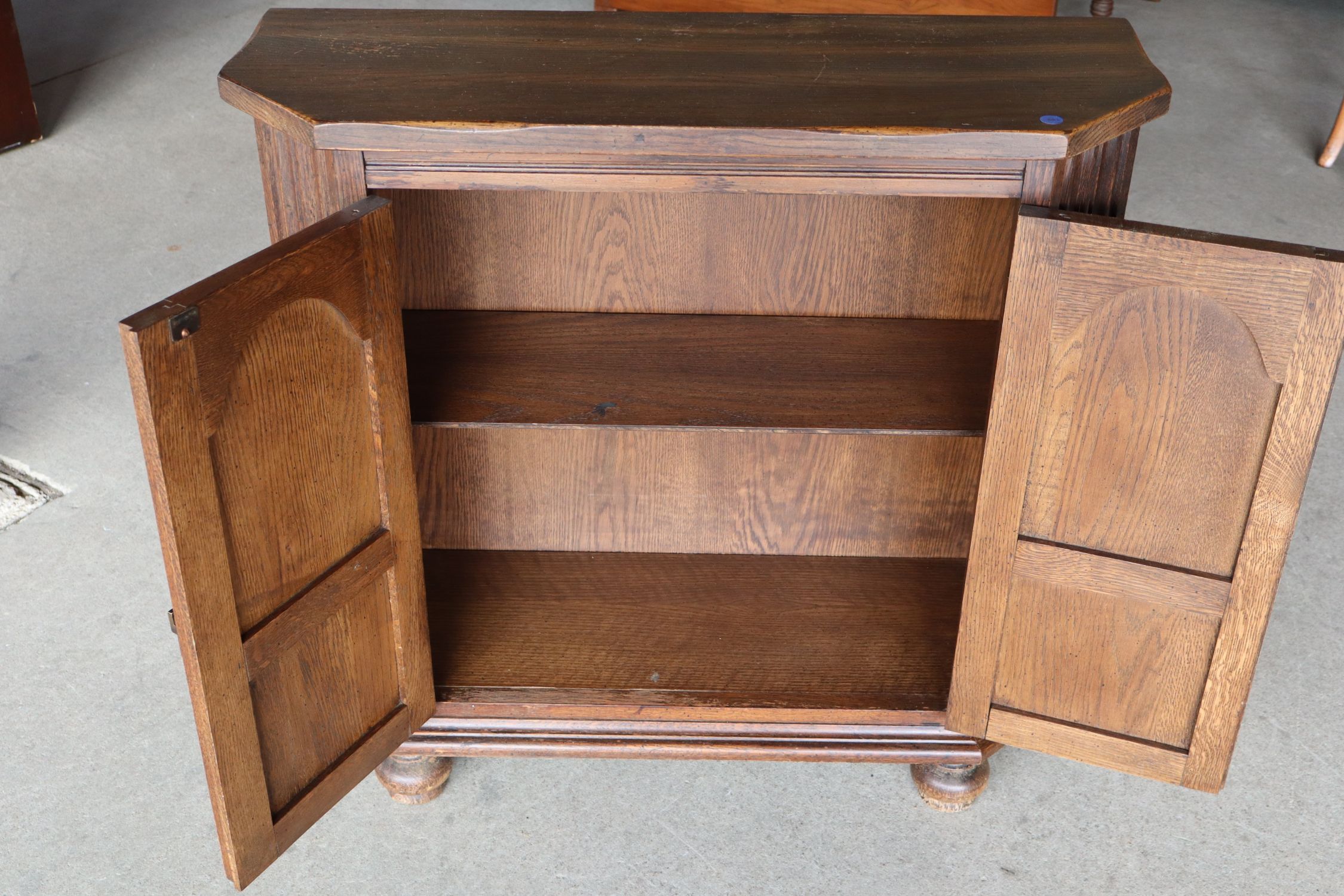 VTG 2-Door Oak Walnut Console Cabinet Bun Feet Orig