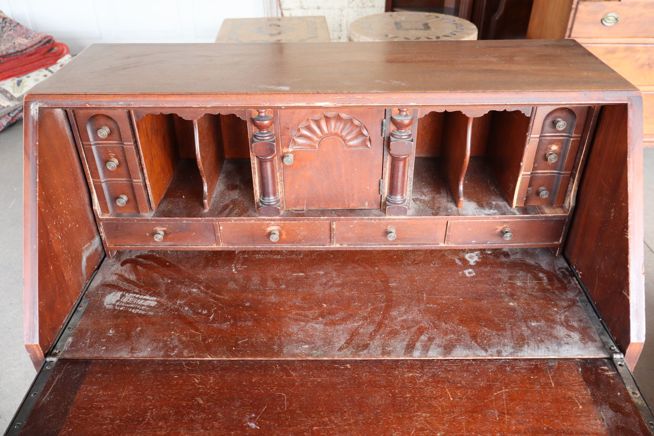 VTG Solid Mahog Block Front Claw Foot Secretary Orig