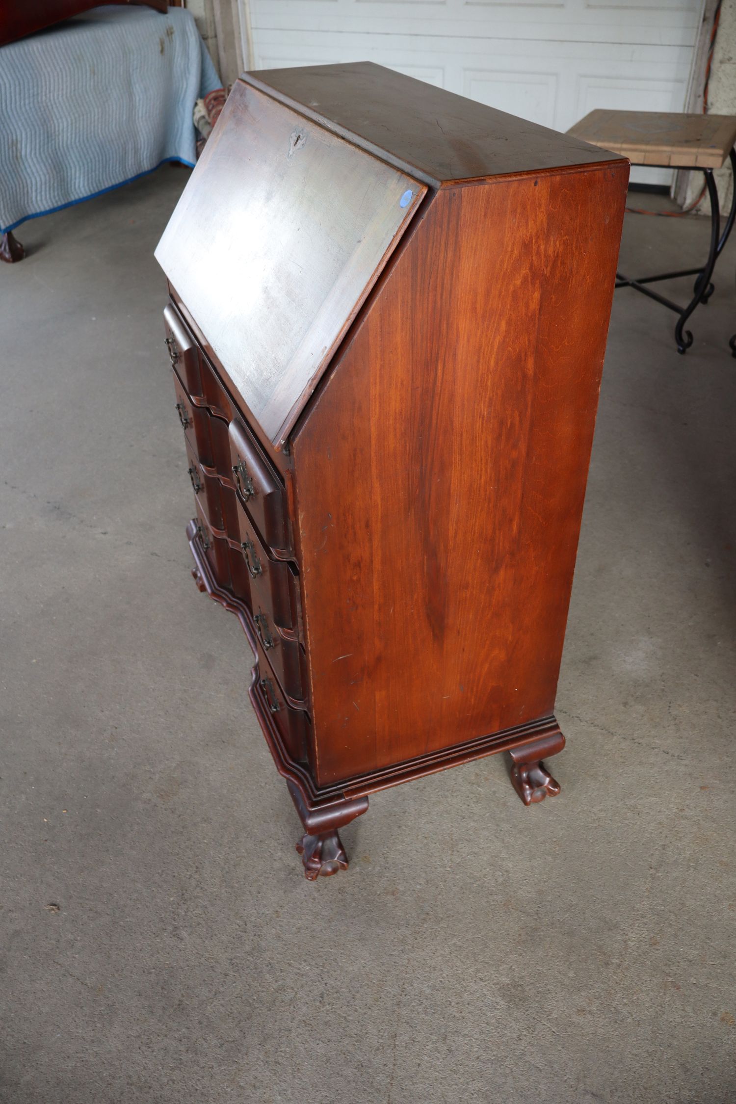 VTG Solid Mahog Block Front Claw Foot Secretary Orig