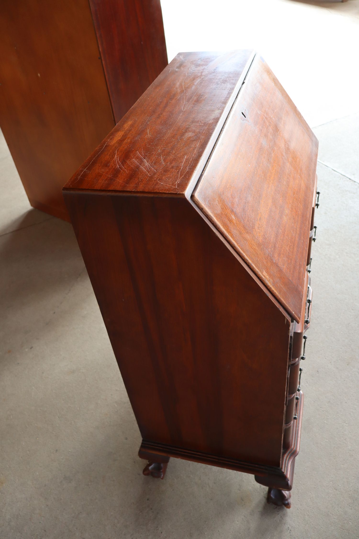 VTG Solid Mahog Block Front Claw Foot Secretary Orig