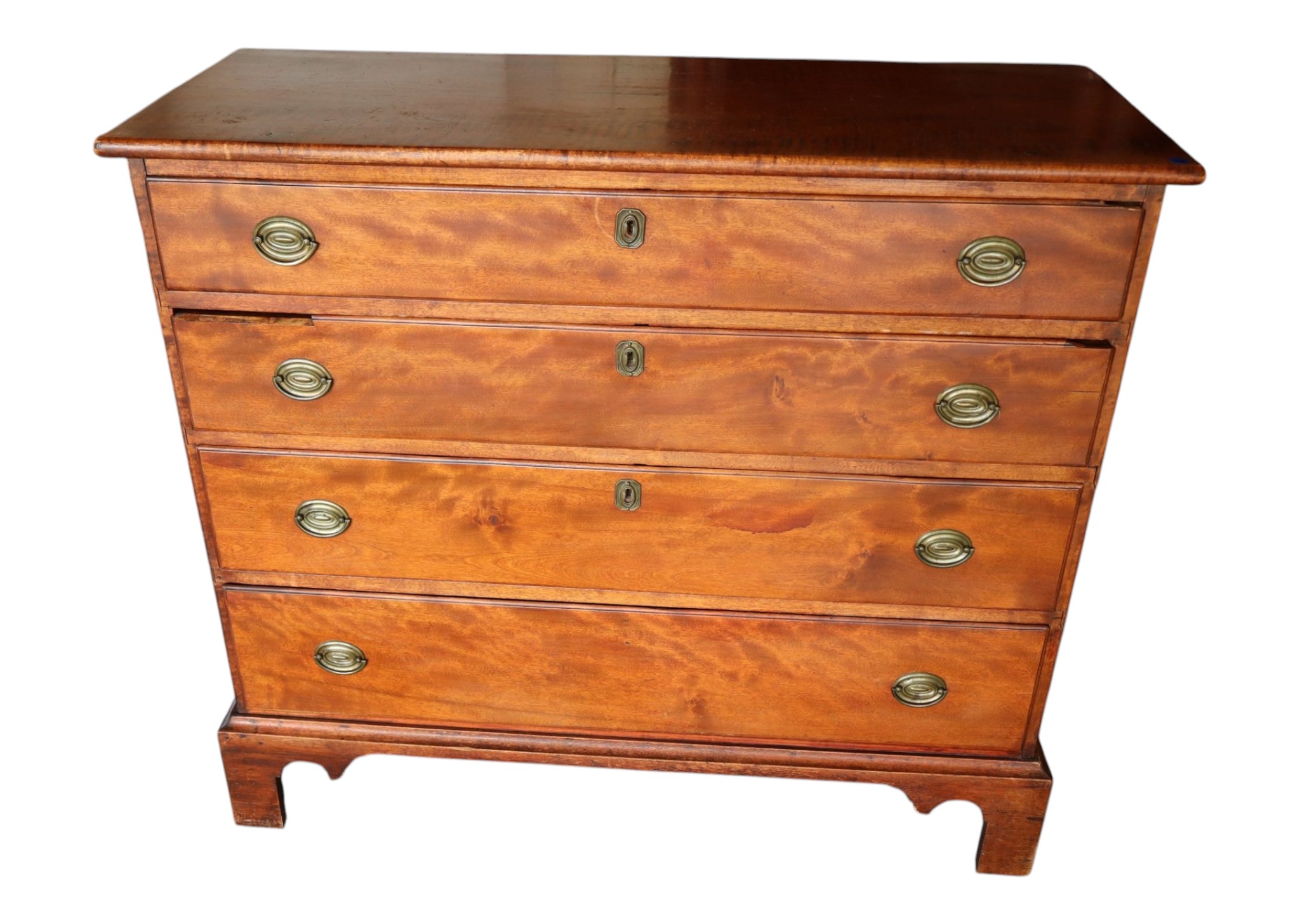 Antq 1840s Tiger Maple Cherry 4-Dr Chippendale Chest