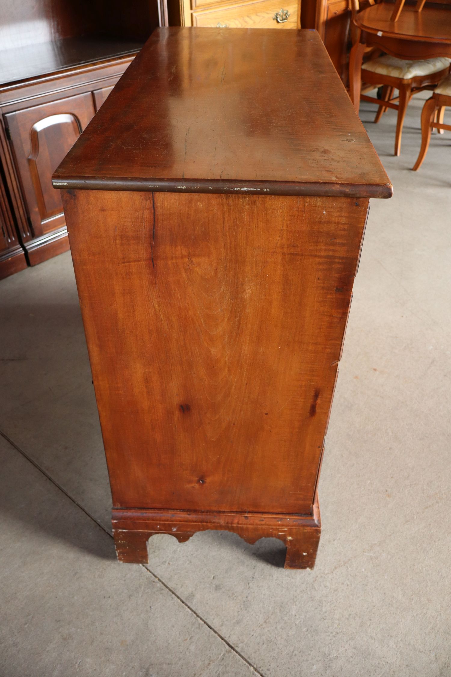 Antq 1840s Tiger Maple Cherry 4-Dr Chippendale Chest