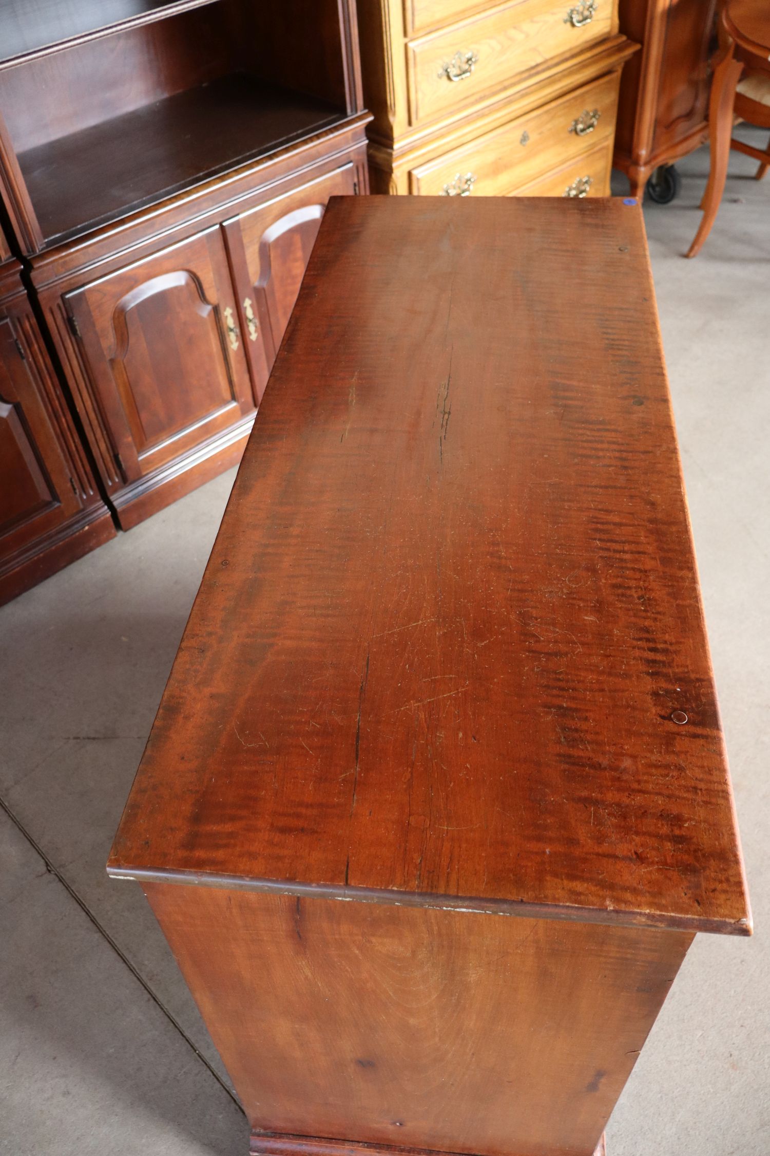 Antq 1840s Tiger Maple Cherry 4-Dr Chippendale Chest