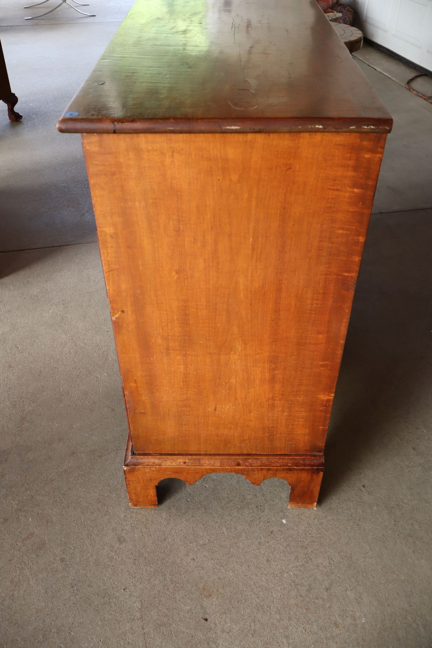 Antq 1840s Tiger Maple Cherry 4-Dr Chippendale Chest