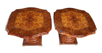 Pr Italian Lacquer Inlaid Burl Walnut Lamp Tables. Pair of Italian lacquer inlaid burl walnut 