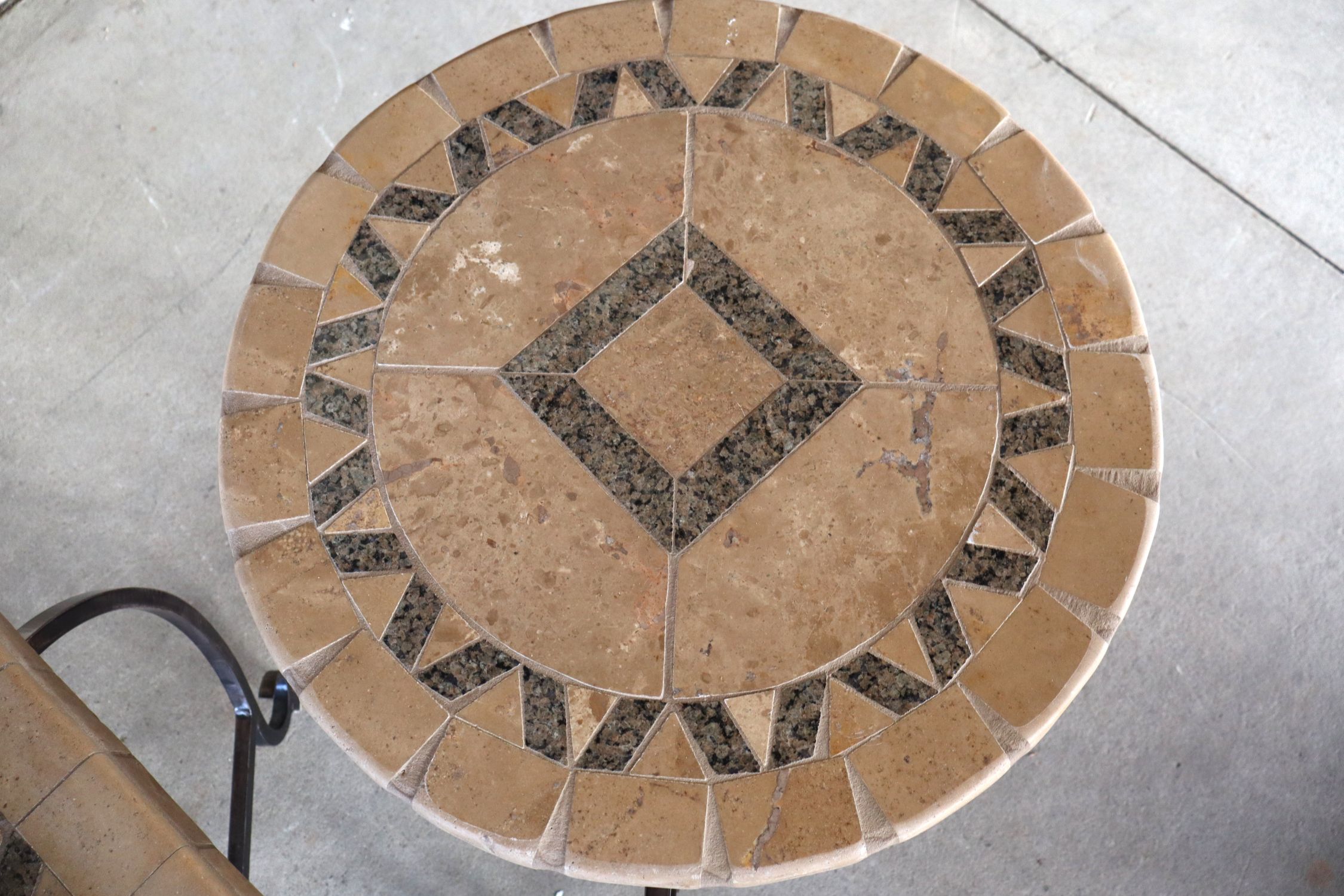 Pr Mosaic Granite Stone Top Iron Base Decor Tables