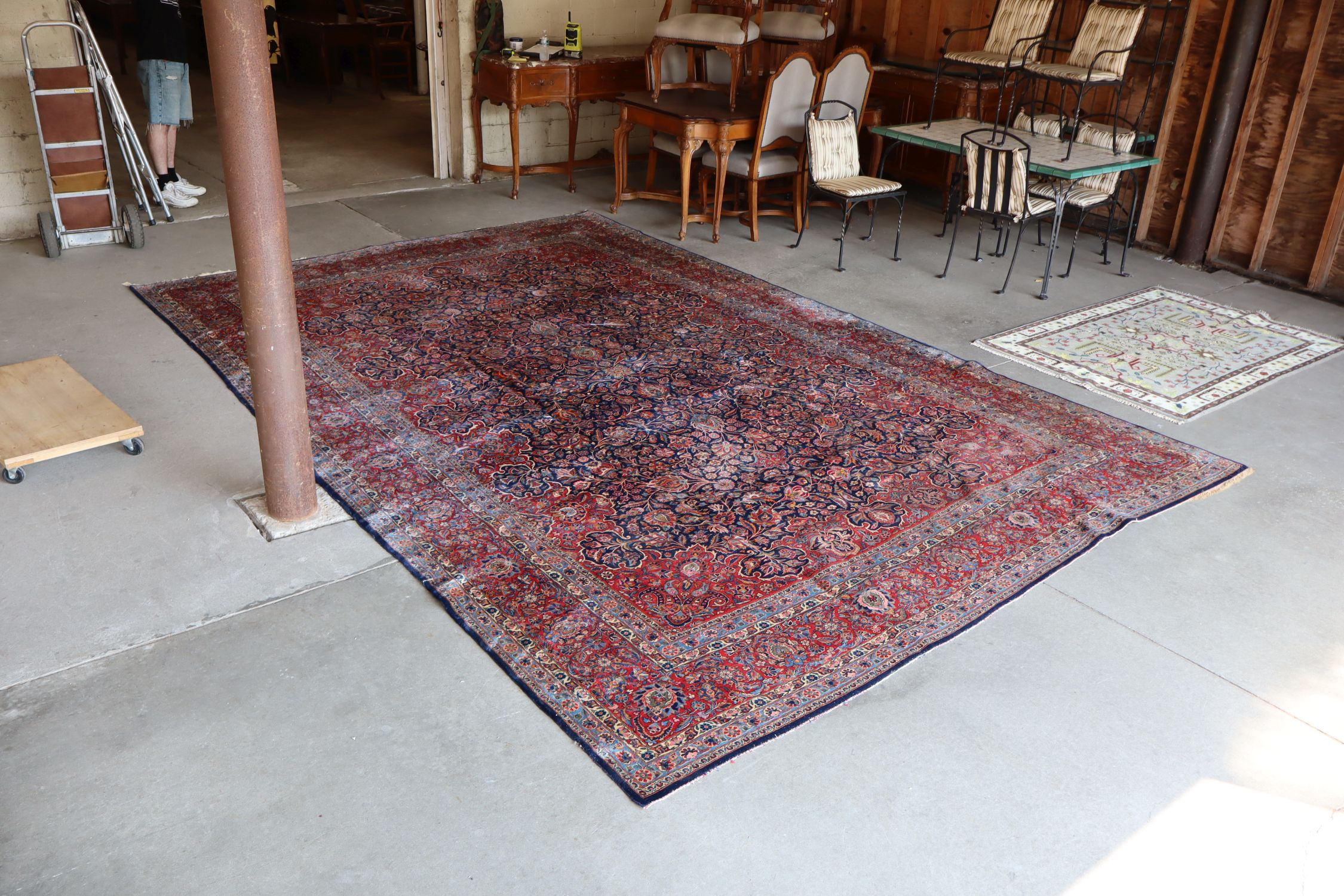 Antique hand stitched room size rug 158" x 120"