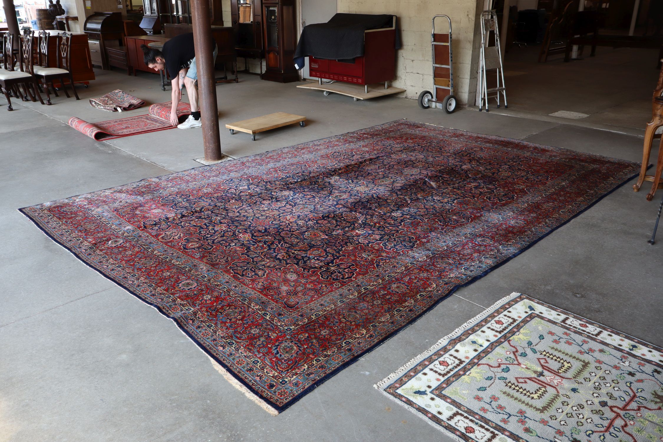 Antique hand stitched room size rug 158" x 120"