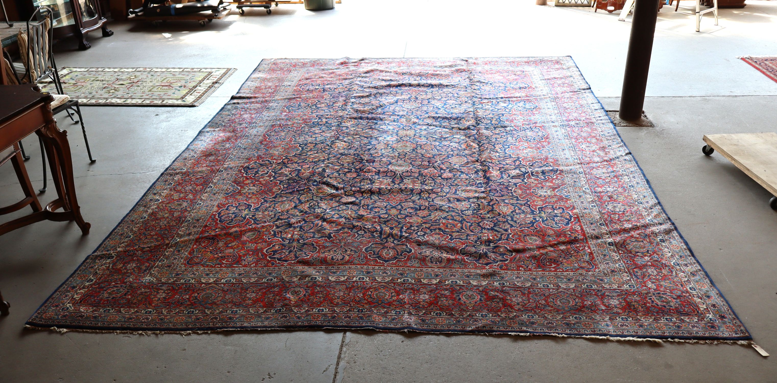 Antique hand stitched room size rug 158" x 120"