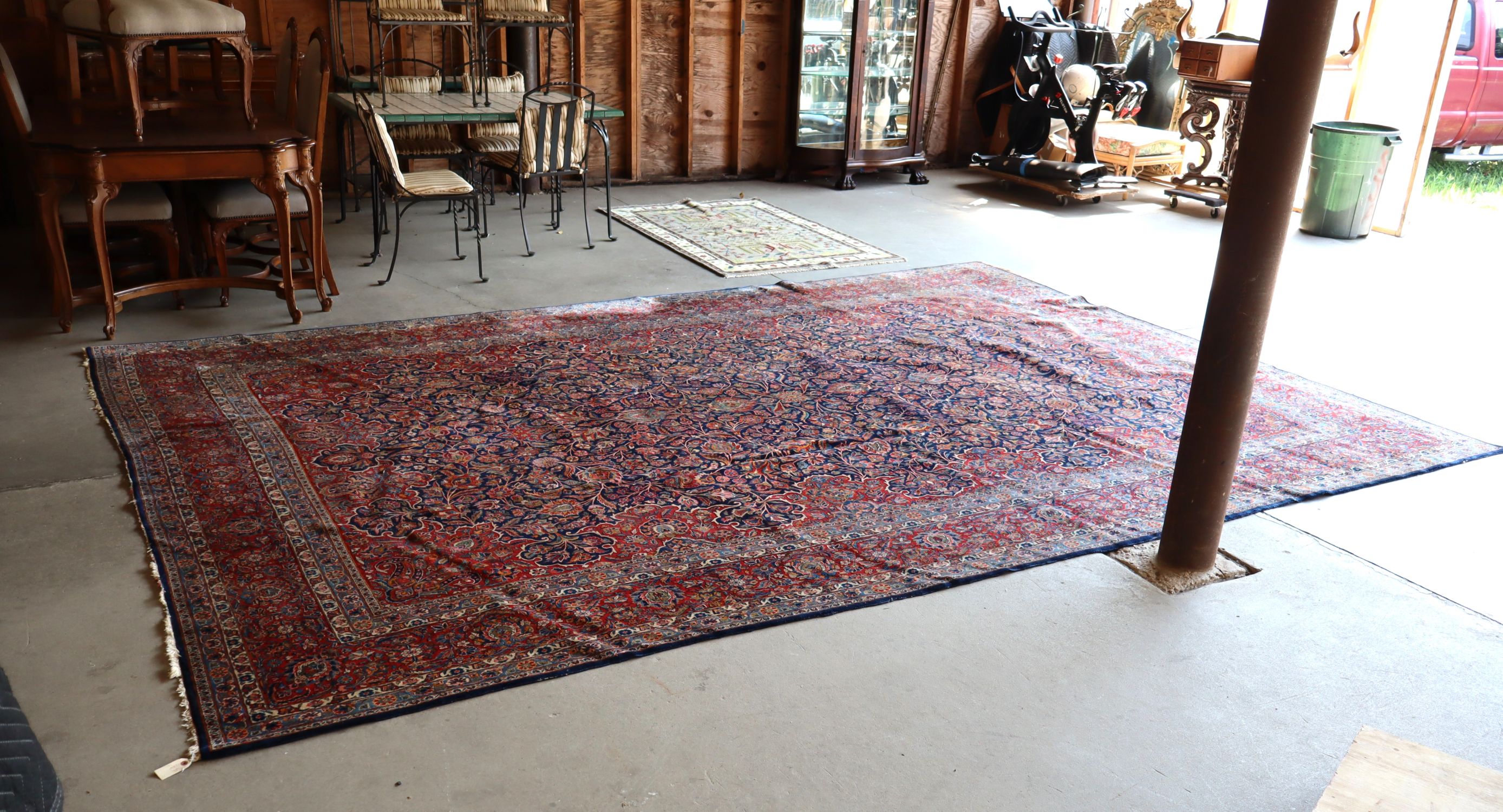 Antique hand stitched room size rug 158" x 120"