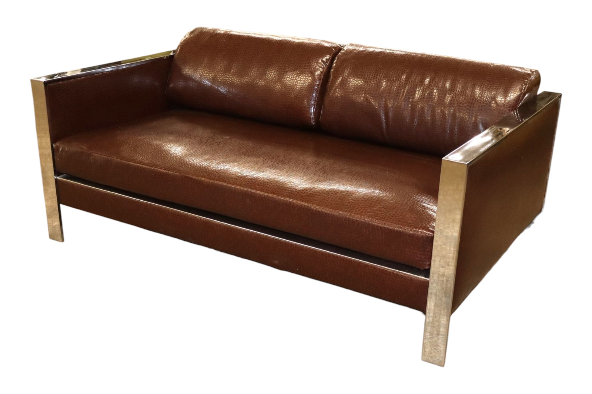MCM Milo Baughman Style Chrome Ostrich Uph Settee