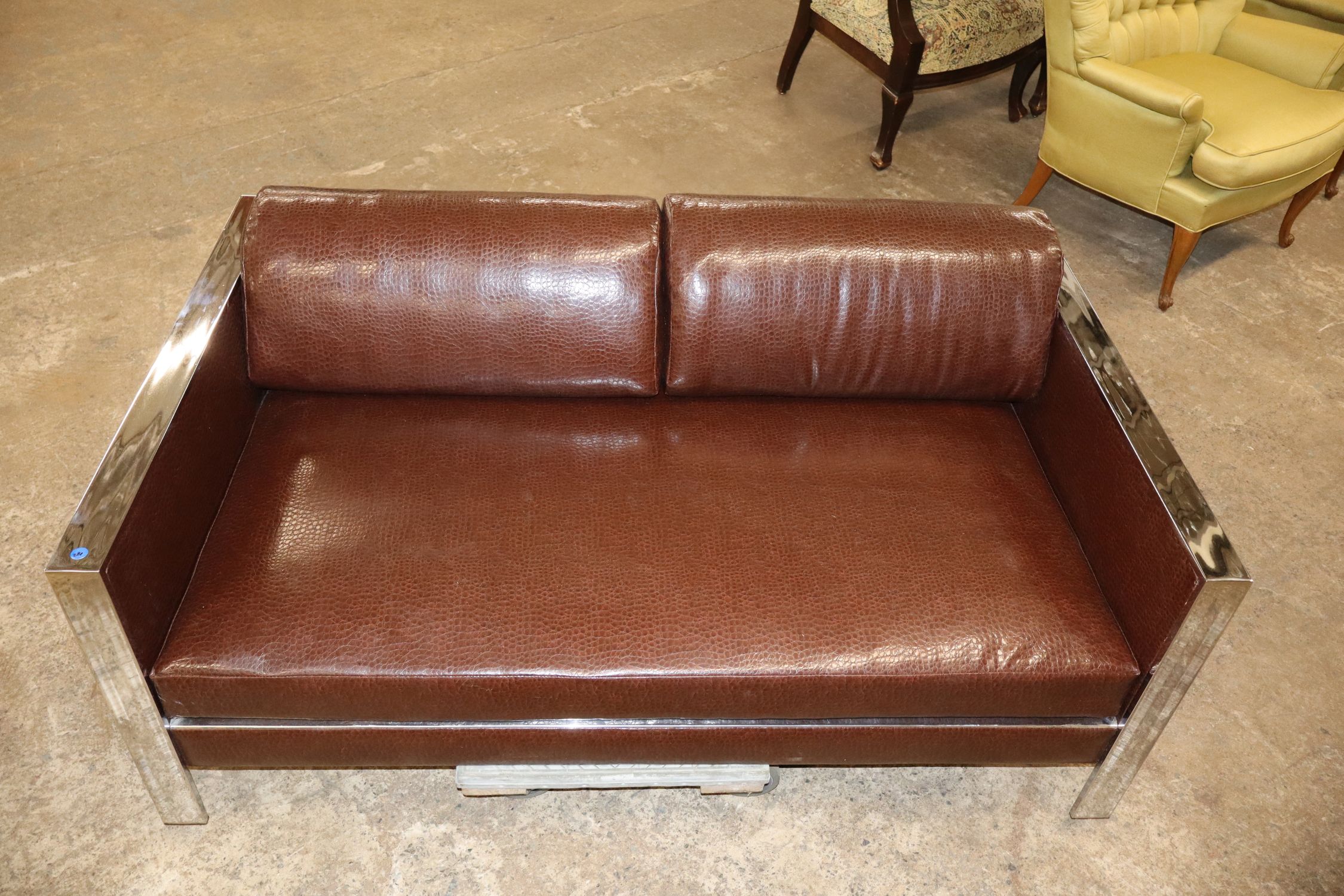 MCM Milo Baughman Style Chrome Ostrich Uph Settee