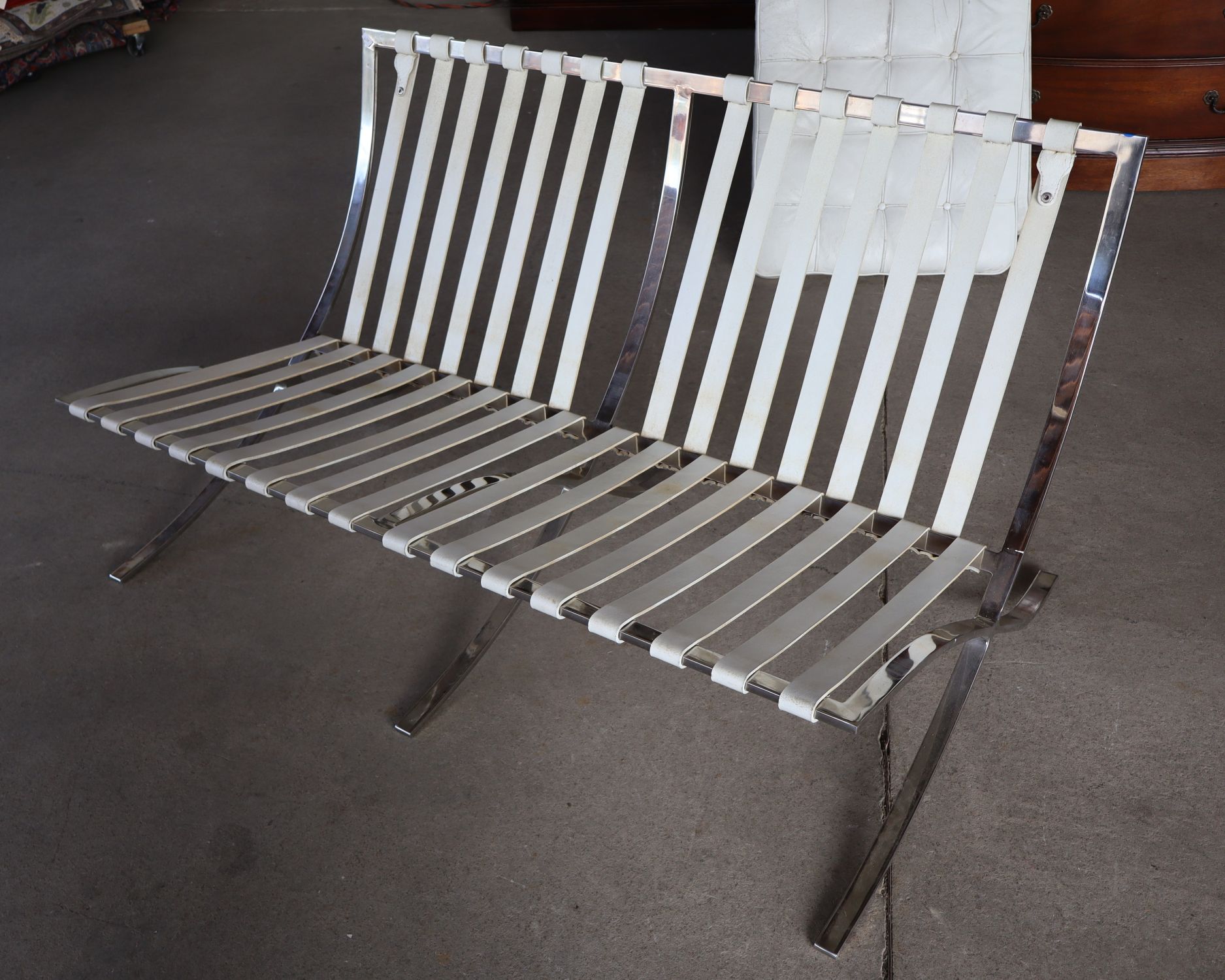 MCM Barcelona Style Settee w/Orig Leather Webbing