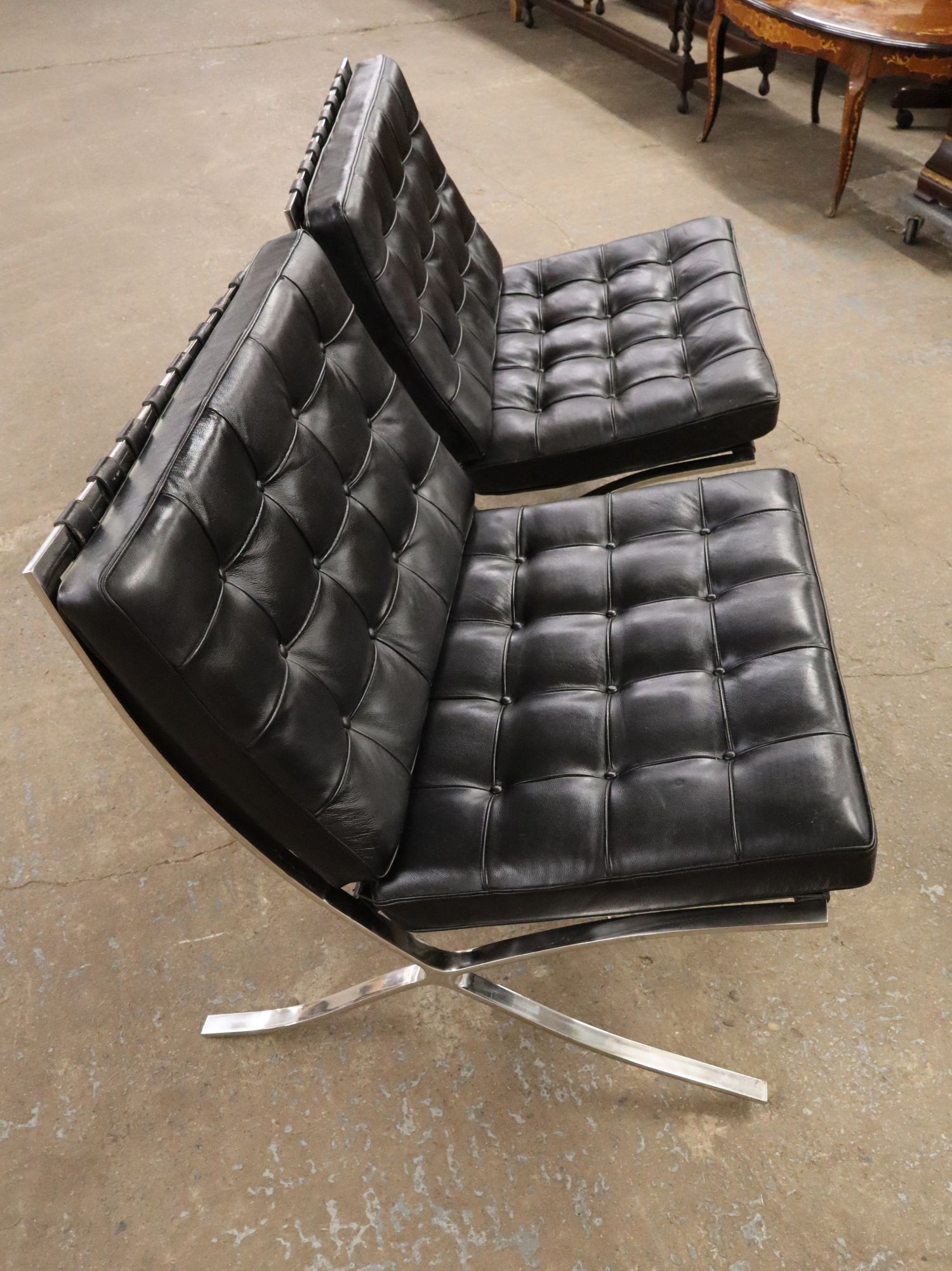 Pr MCM Barcelona Chairs Orig Blk Button Tuft Leather