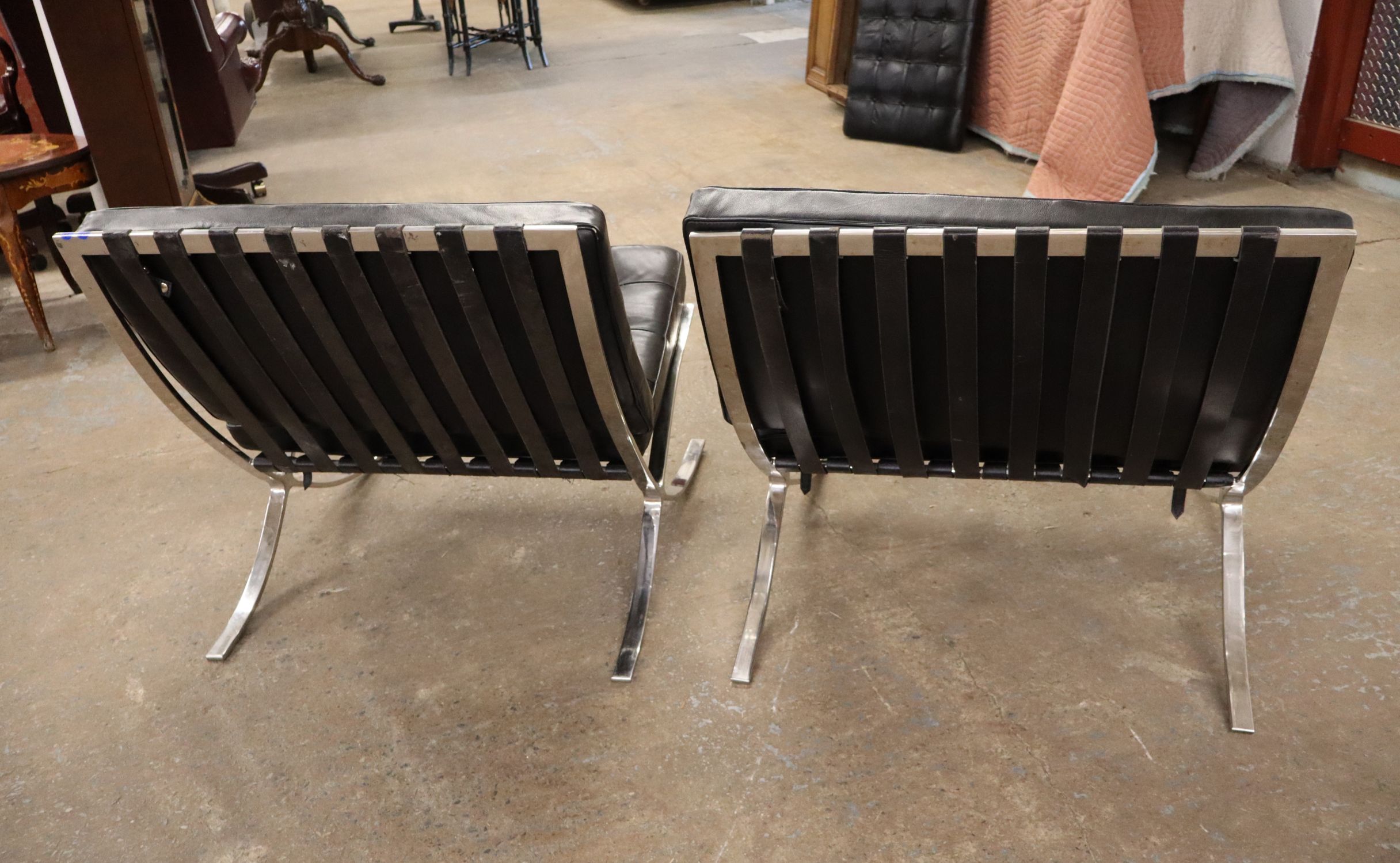 Pr MCM Barcelona Chairs Orig Blk Button Tuft Leather