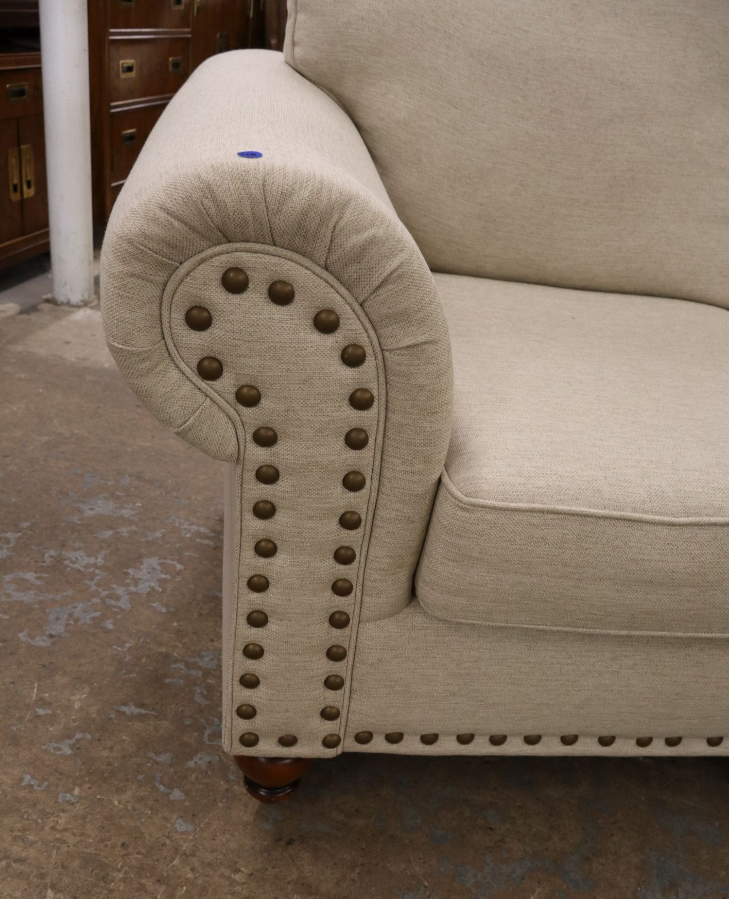 Like NEW 3-Cushion Tweed Decor Sofa w/Tack Trim