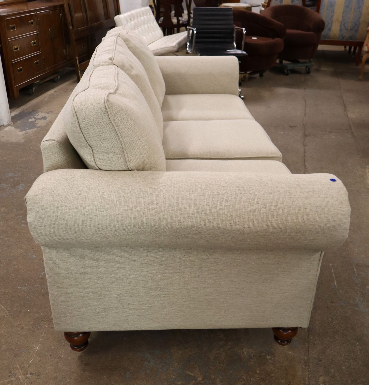 Like NEW 3-Cushion Tweed Decor Sofa w/Tack Trim