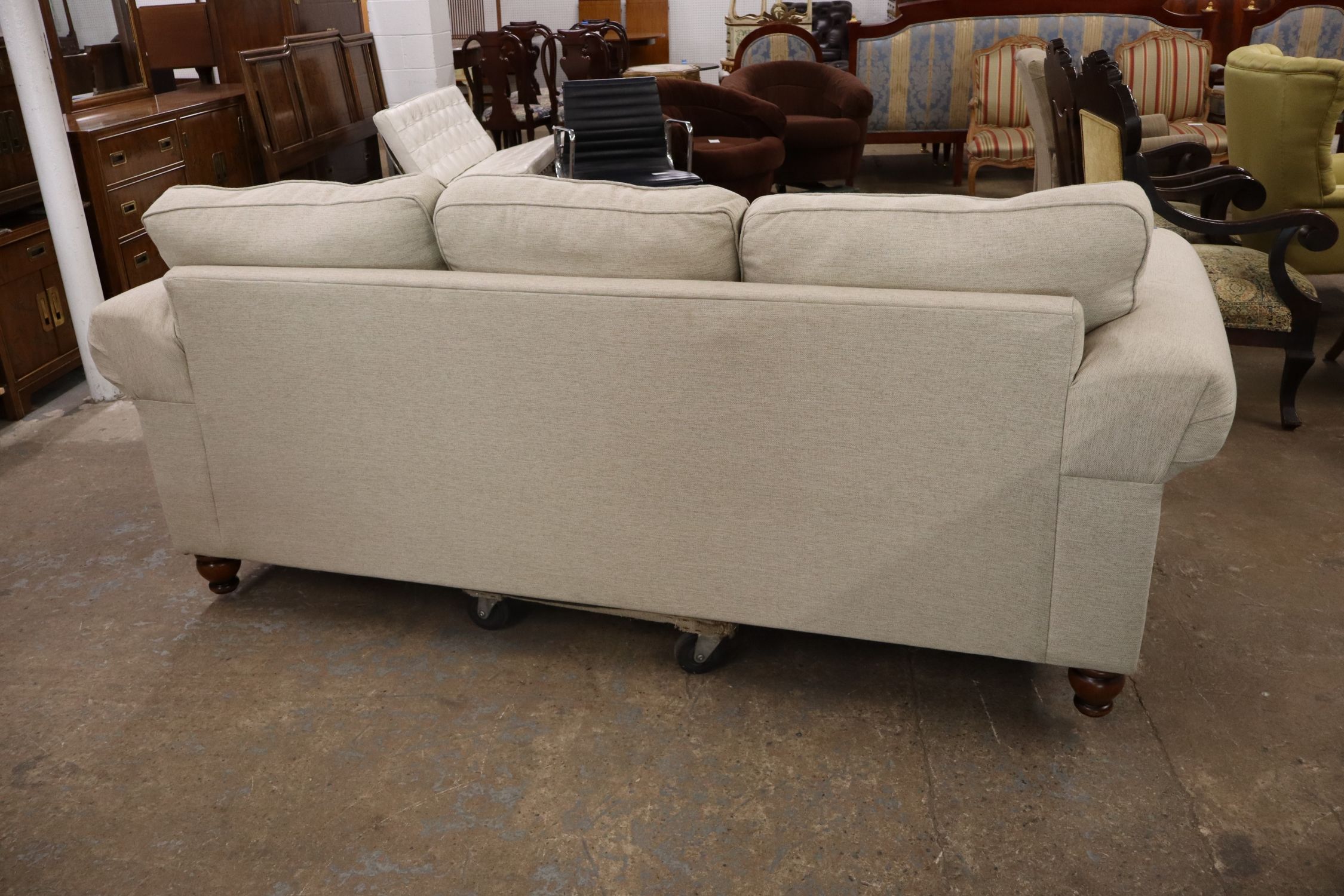 Like NEW 3-Cushion Tweed Decor Sofa w/Tack Trim