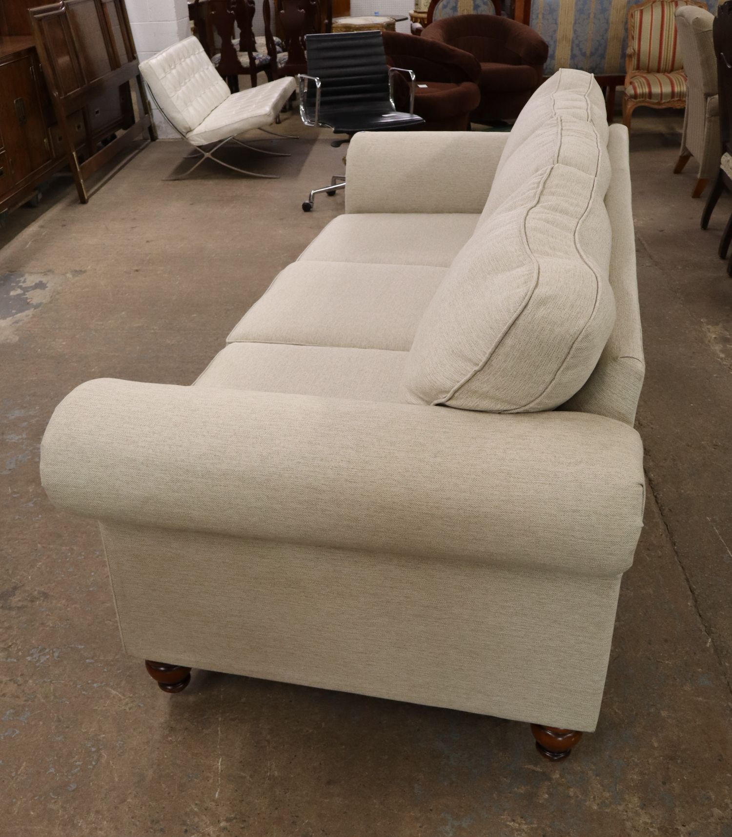 Like NEW 3-Cushion Tweed Decor Sofa w/Tack Trim