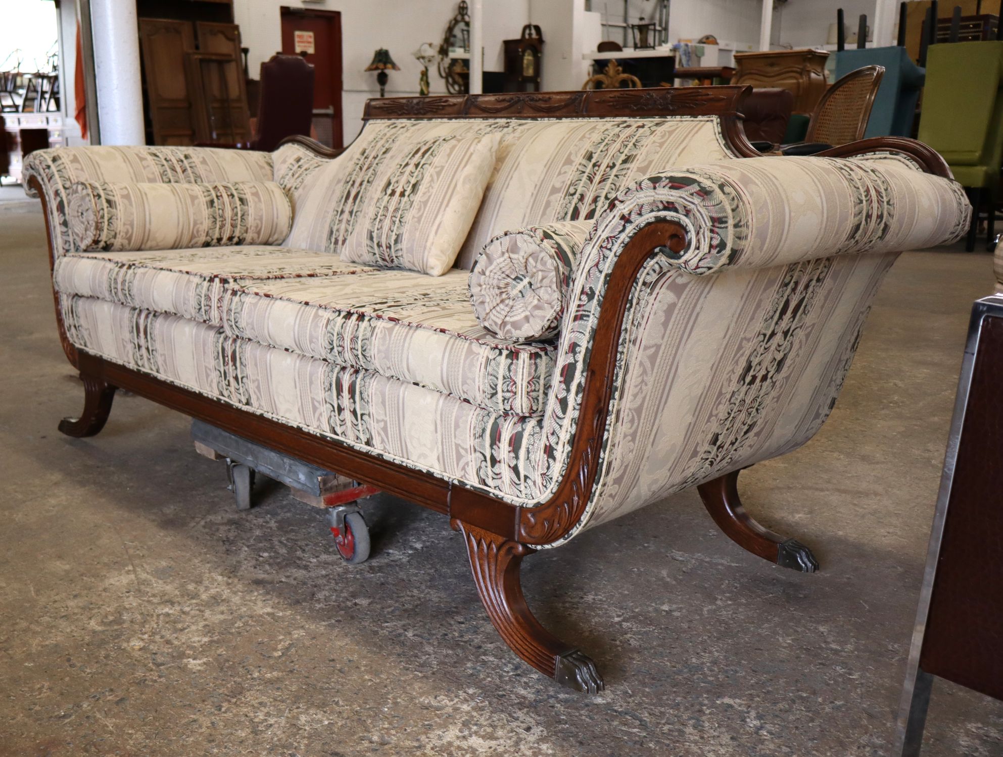 Antq FR Mahog Frame 2-Cushion Floral Uph Sofa