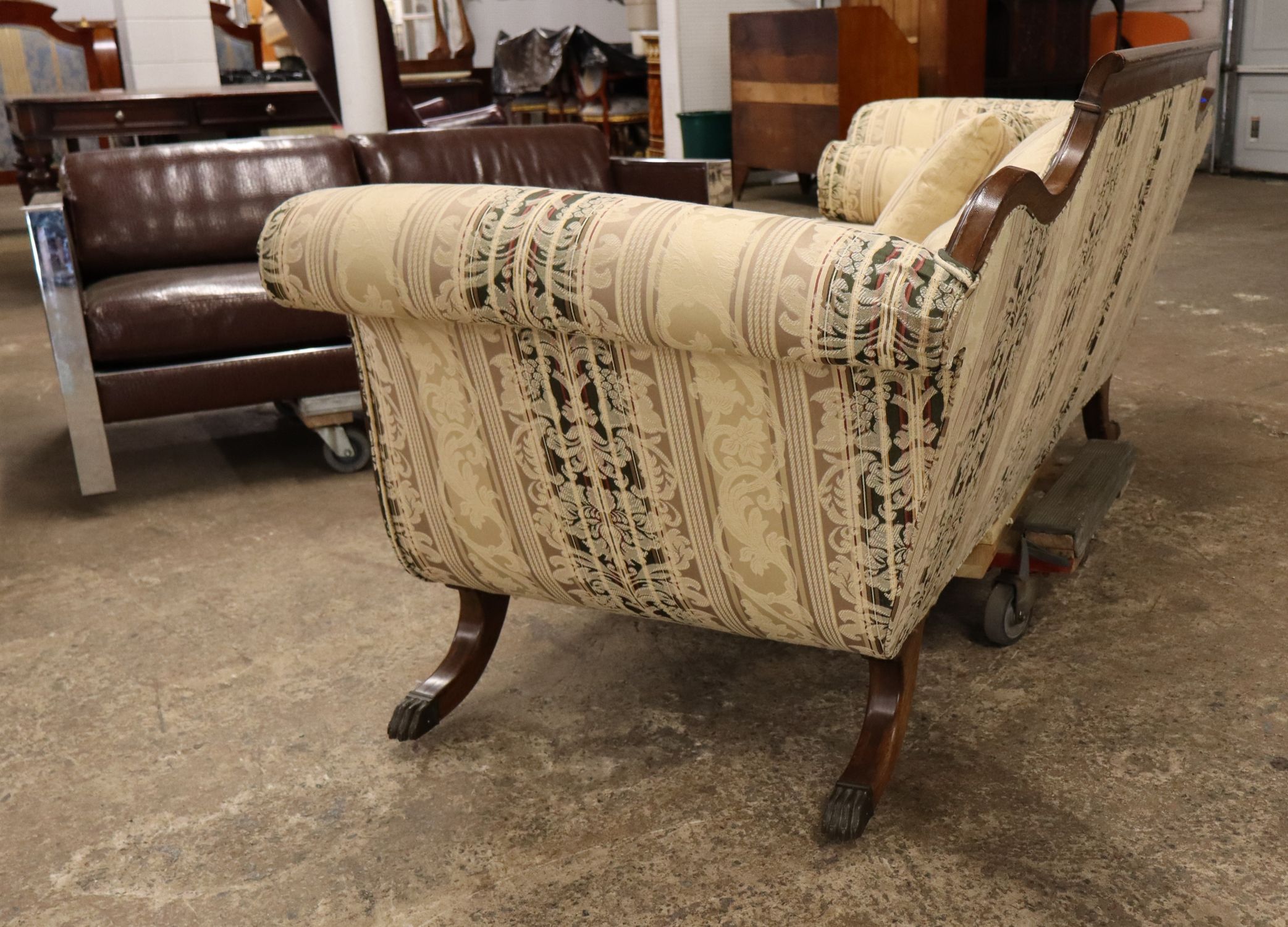 Antq FR Mahog Frame 2-Cushion Floral Uph Sofa