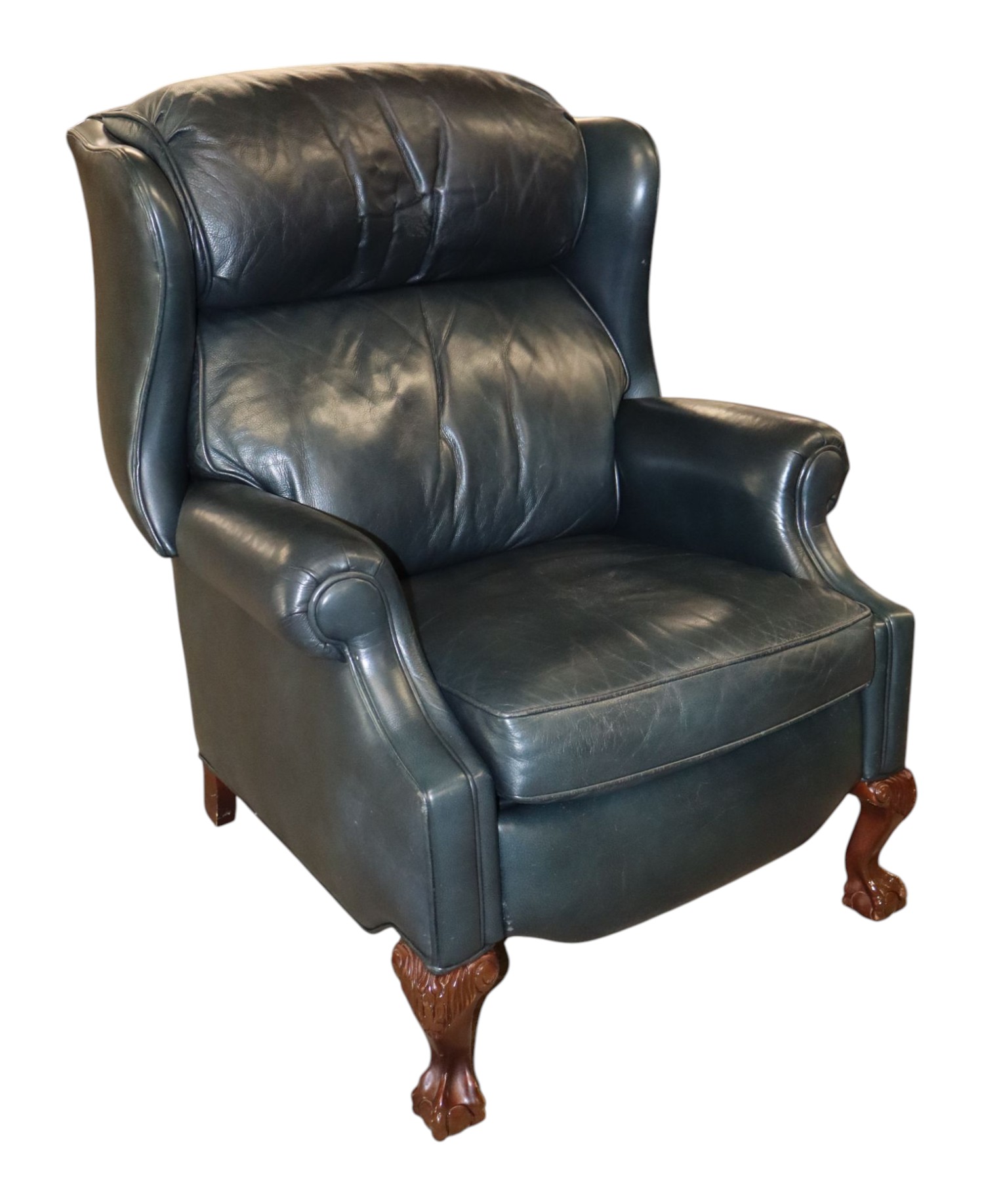 VTG Robb & Stucky Green Leather Claw Foot Recliner