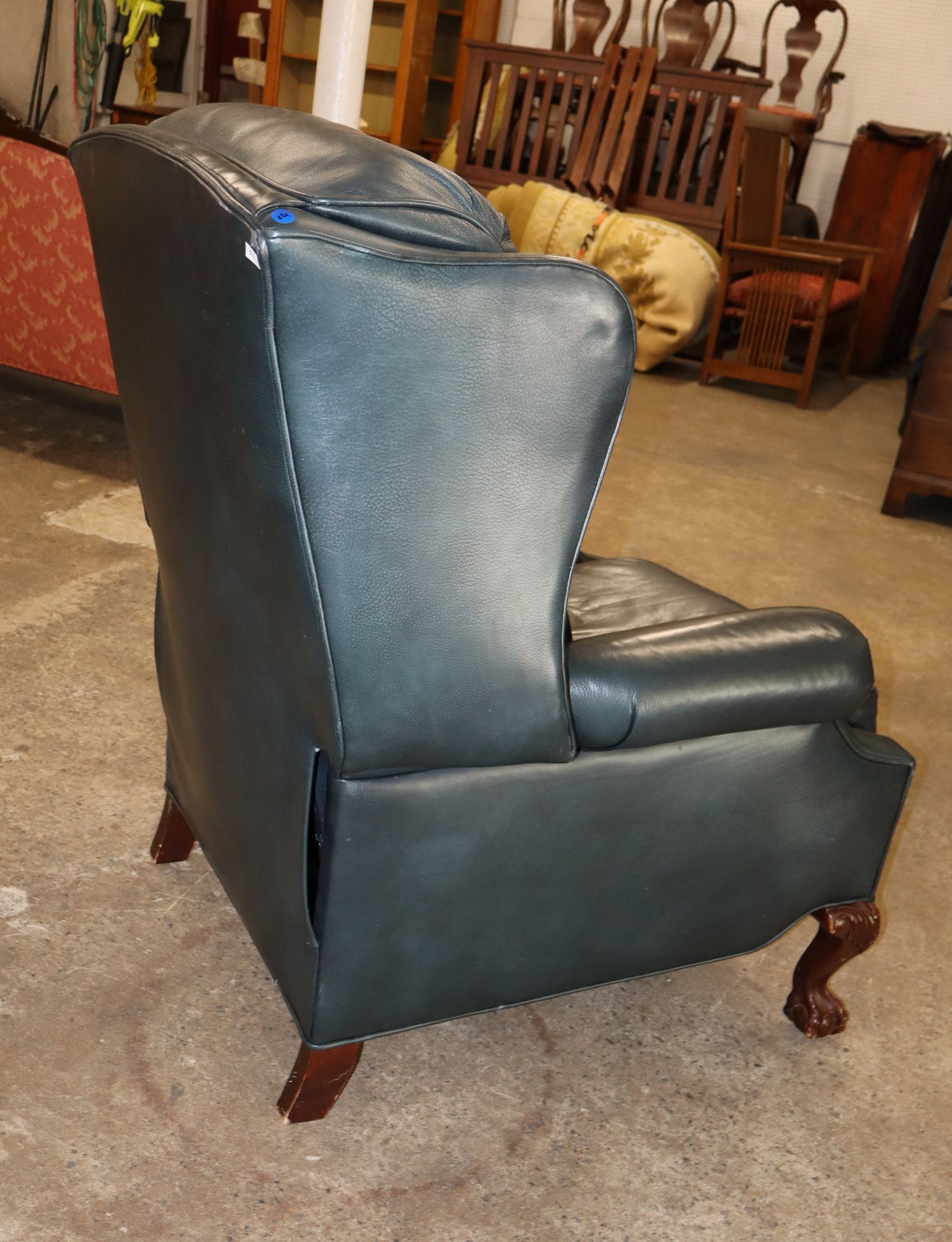 VTG Robb & Stucky Green Leather Claw Foot Recliner
