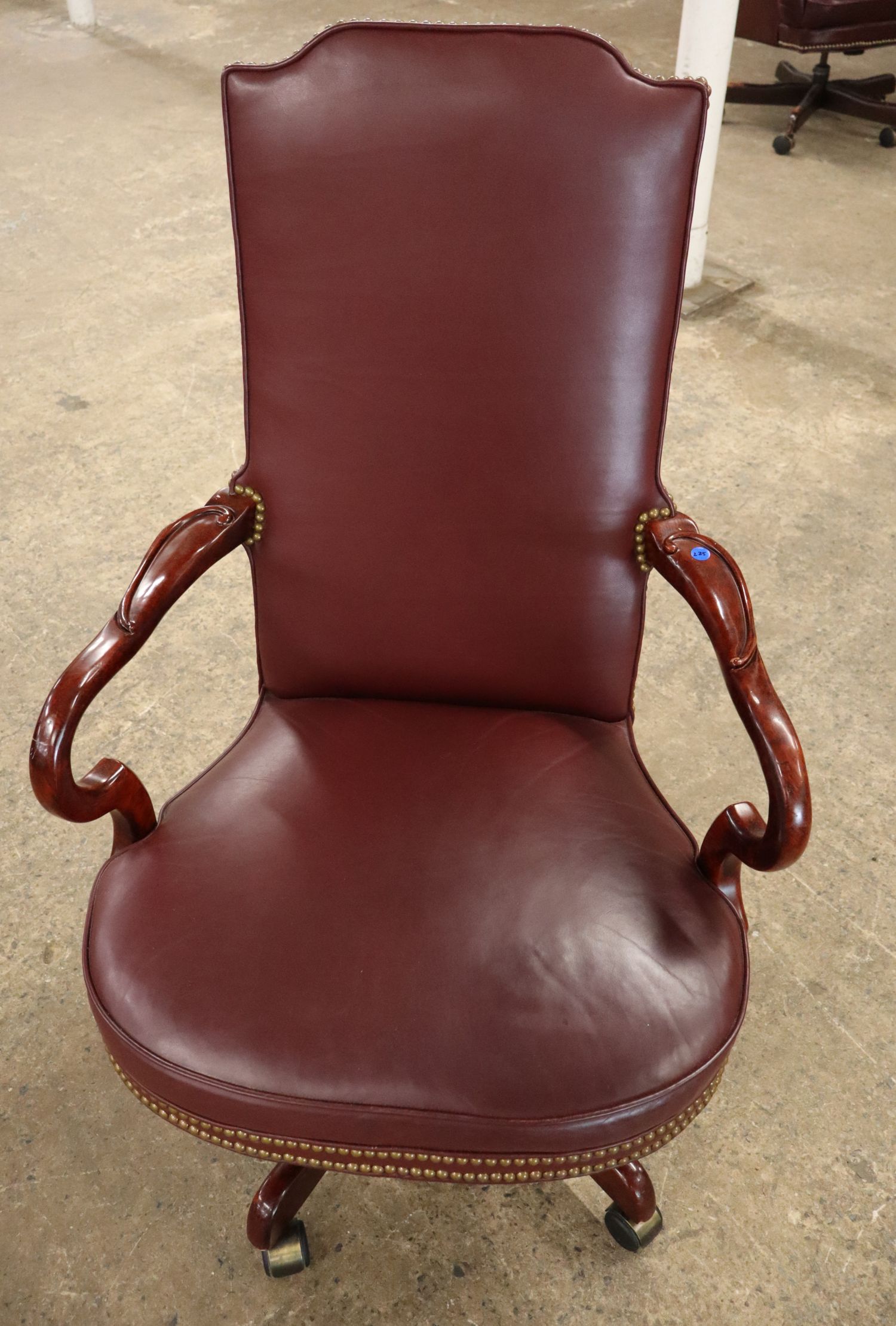 Century Mahog Leather Scroll Arm Swivel Office Chair