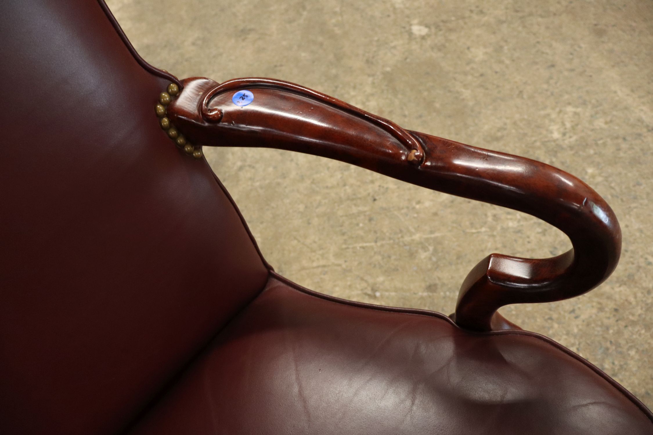 Century Mahog Leather Scroll Arm Swivel Office Chair