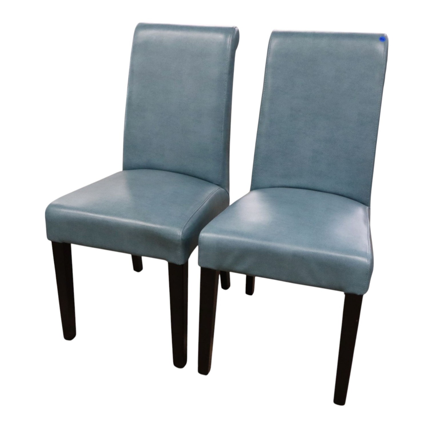 Pr Modern Blue Leather Dining Side Chairs