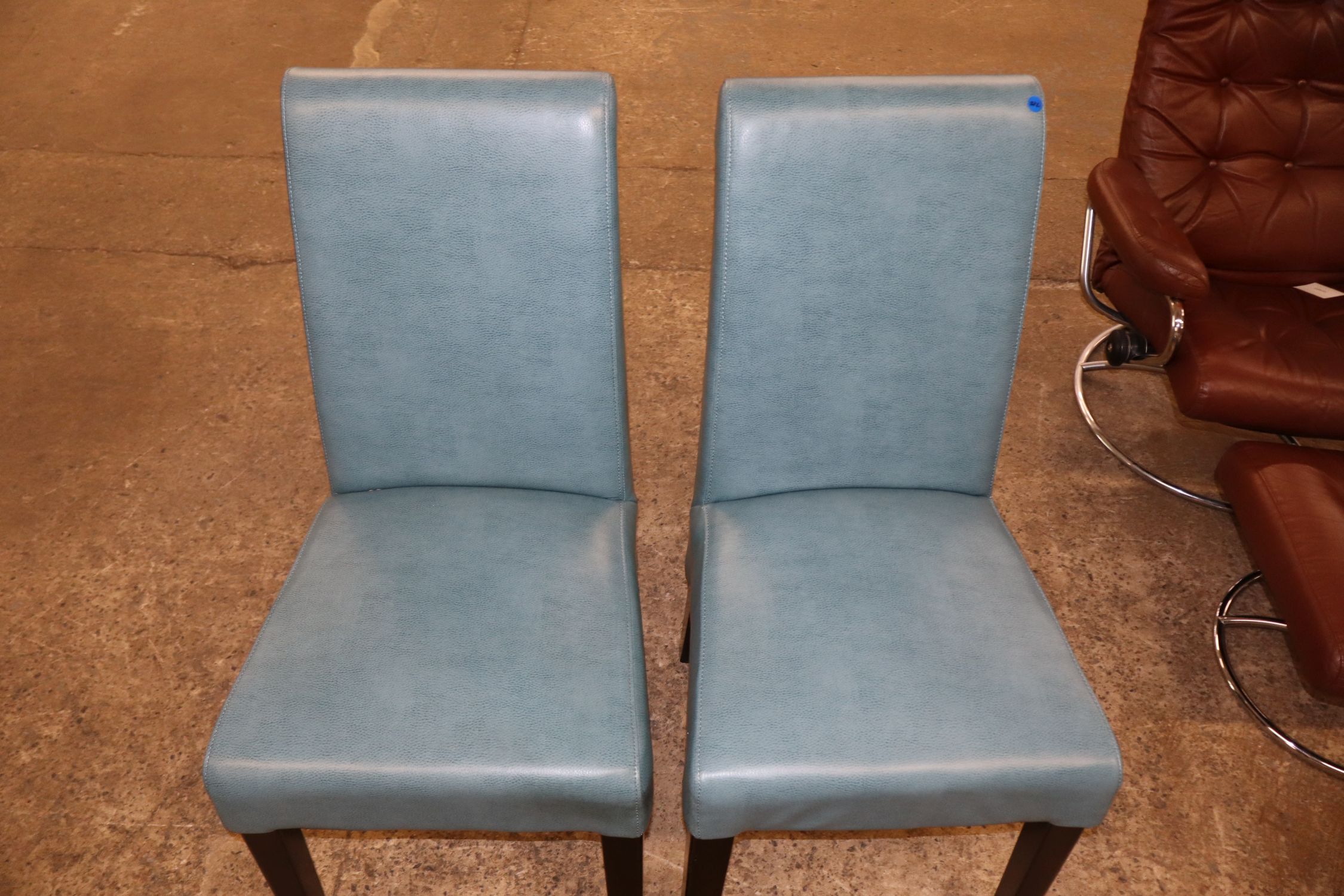 Pr Modern Blue Leather Dining Side Chairs