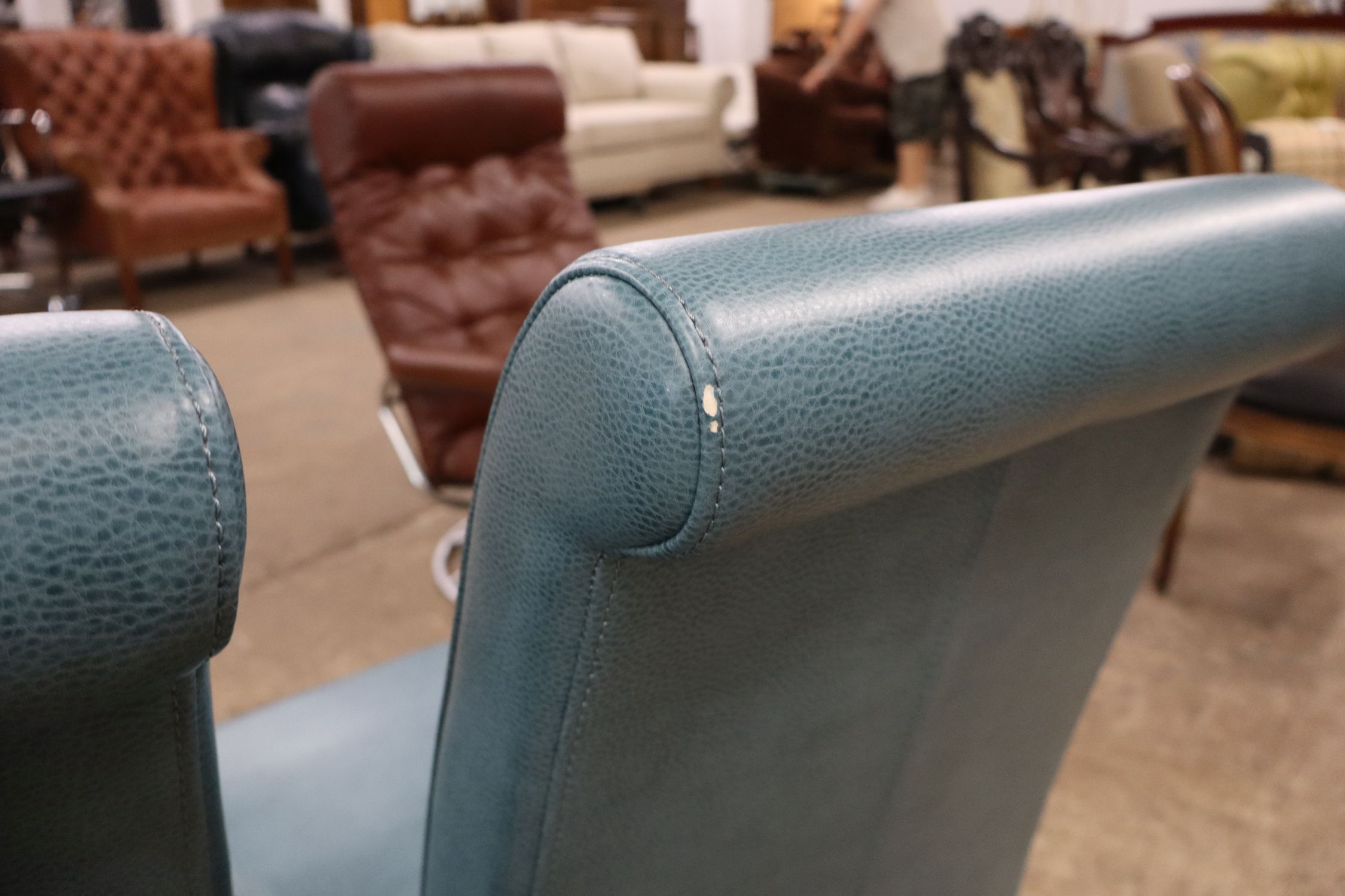 Pr Modern Blue Leather Dining Side Chairs