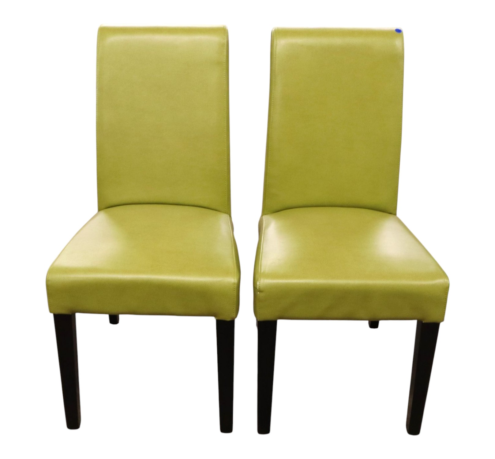 Pr Modern Green Leather Dining Side Chairs