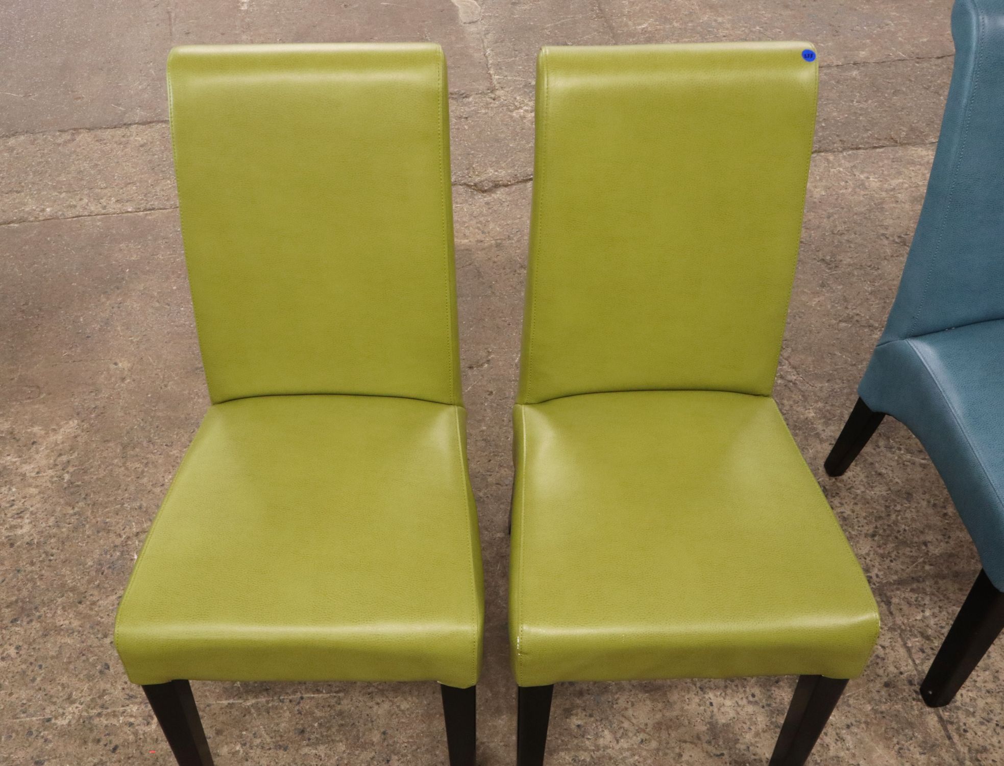 Pr Modern Green Leather Dining Side Chairs